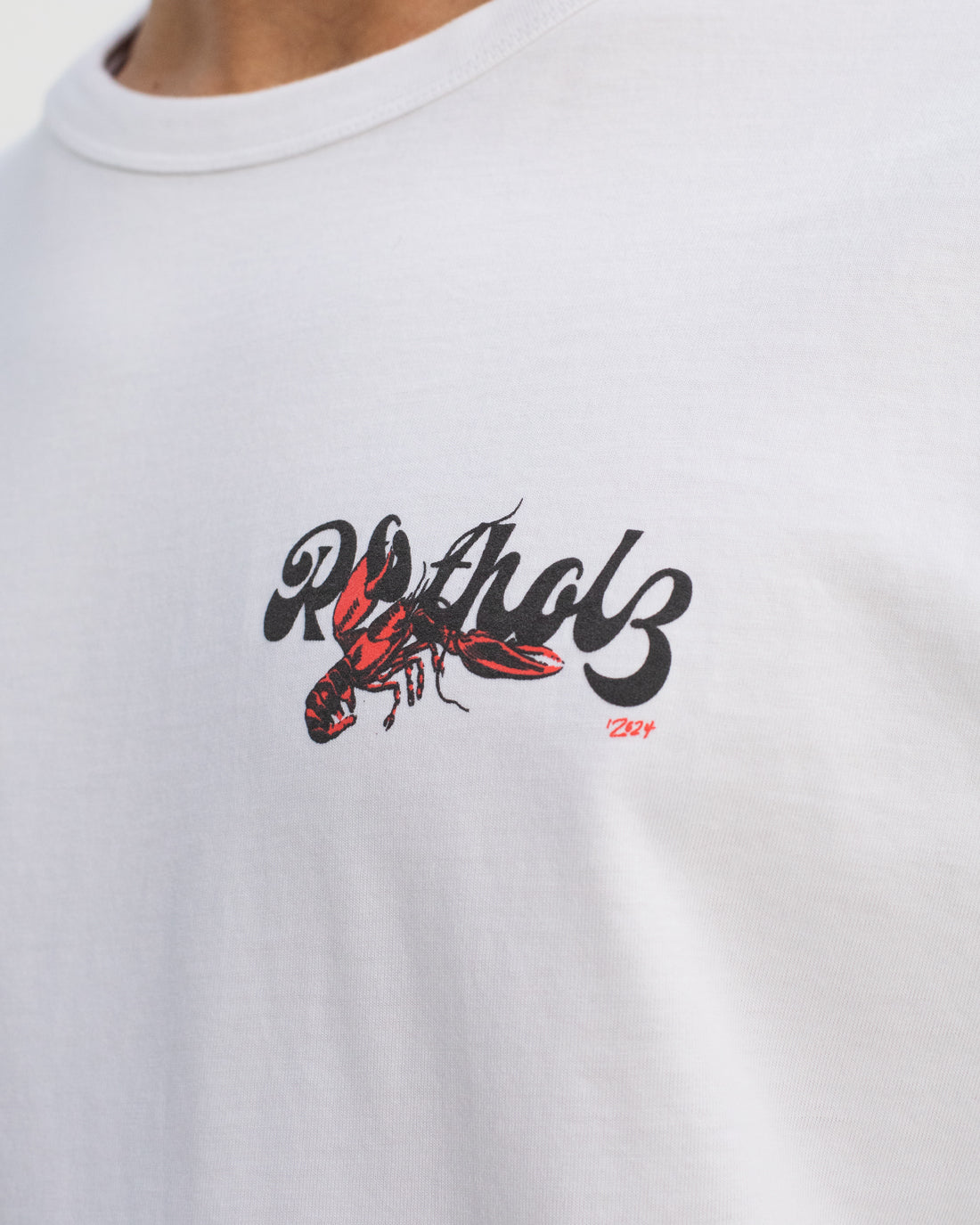T-shirt blanc avec logo homard en coton 100 % biologique de Rotholz