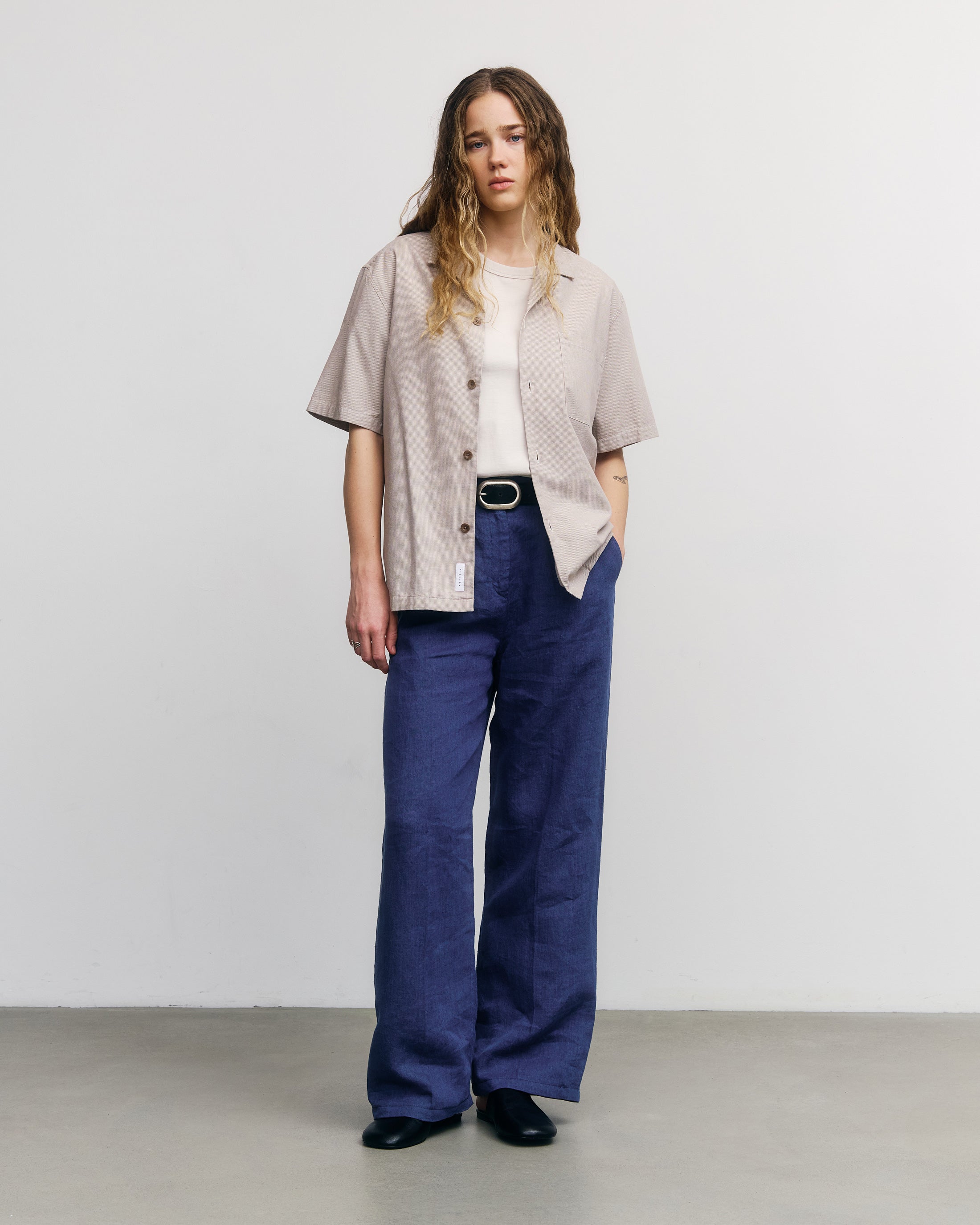 Beiges gestreiftes Hemd Bowling aus Bio-Baumwolle von Rotholz