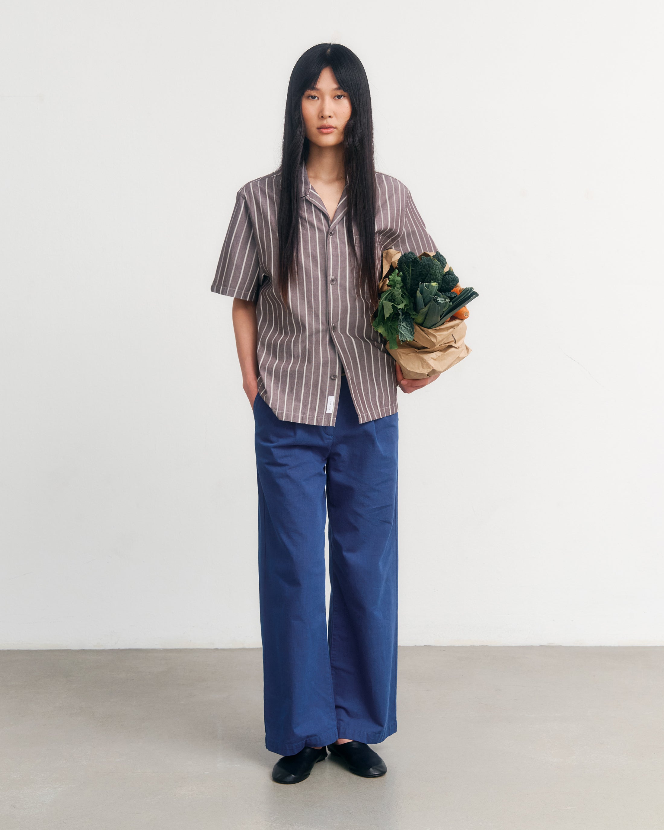 Braunes gestreiftes Hemd Bowling aus Bio-Baumwolle von Rotholz