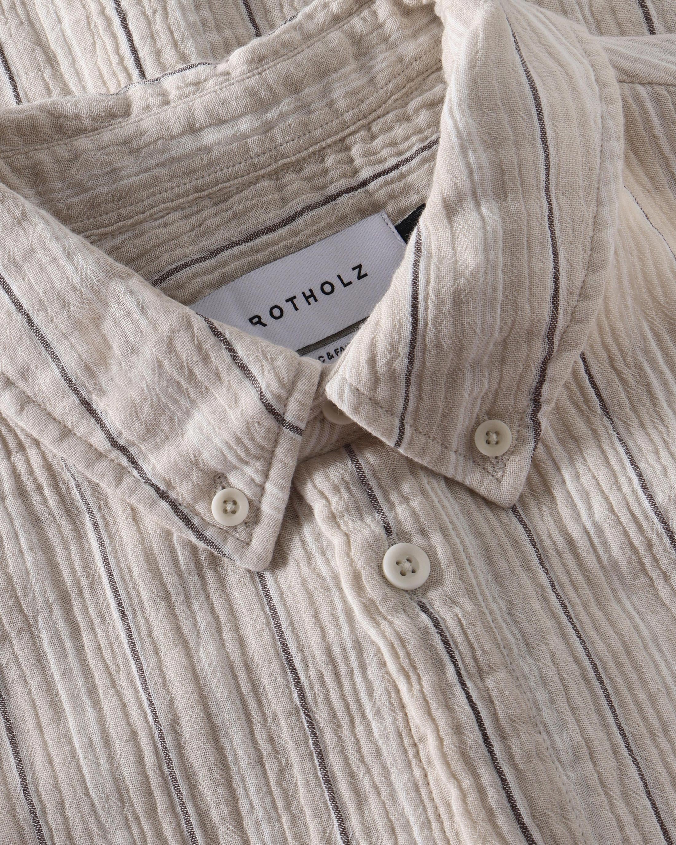 Beige striped organic cotton muslin shirt by Rotholz