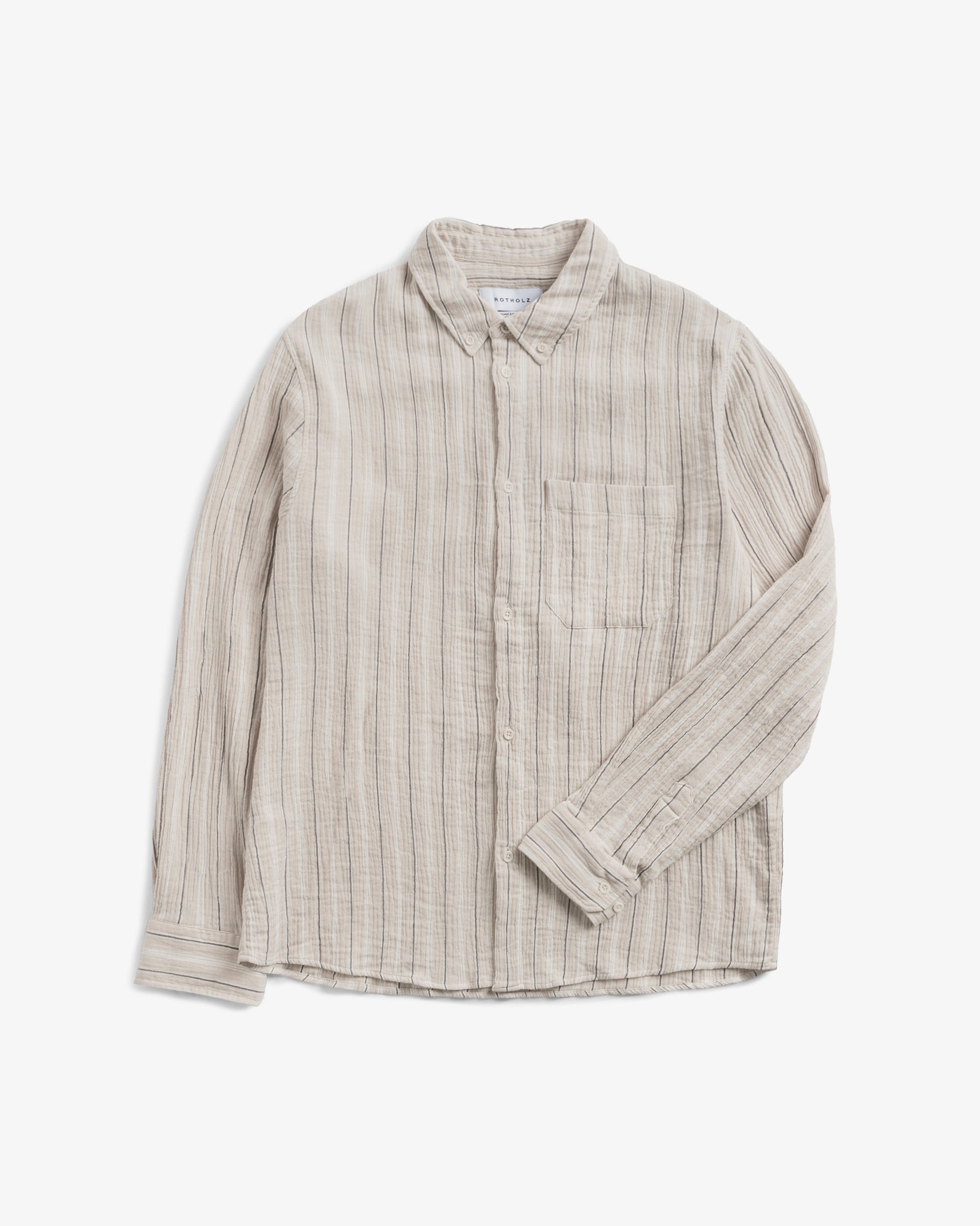 Beige striped organic cotton muslin shirt by Rotholz