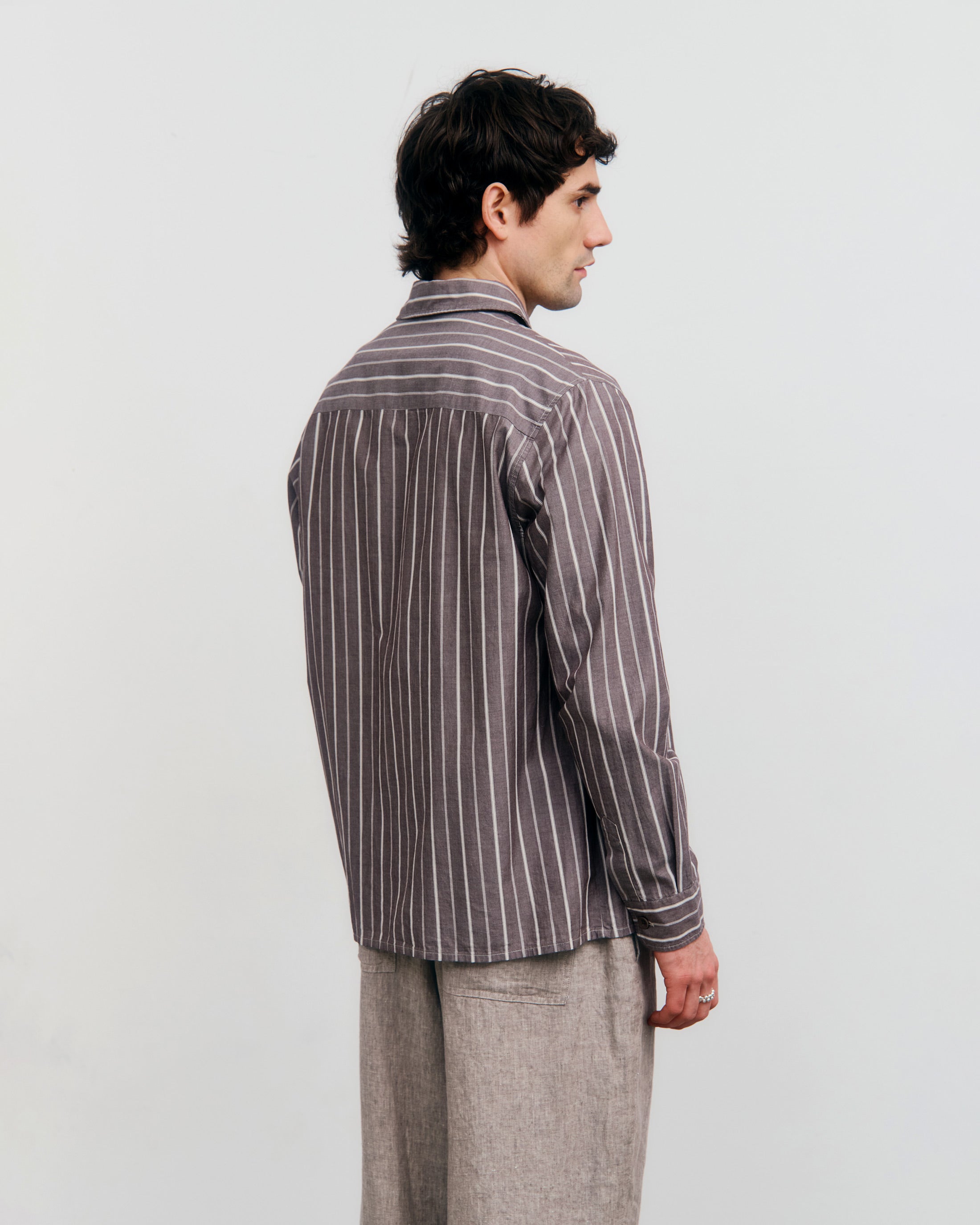 Chemise rayée marron en coton biologique de Rotholz