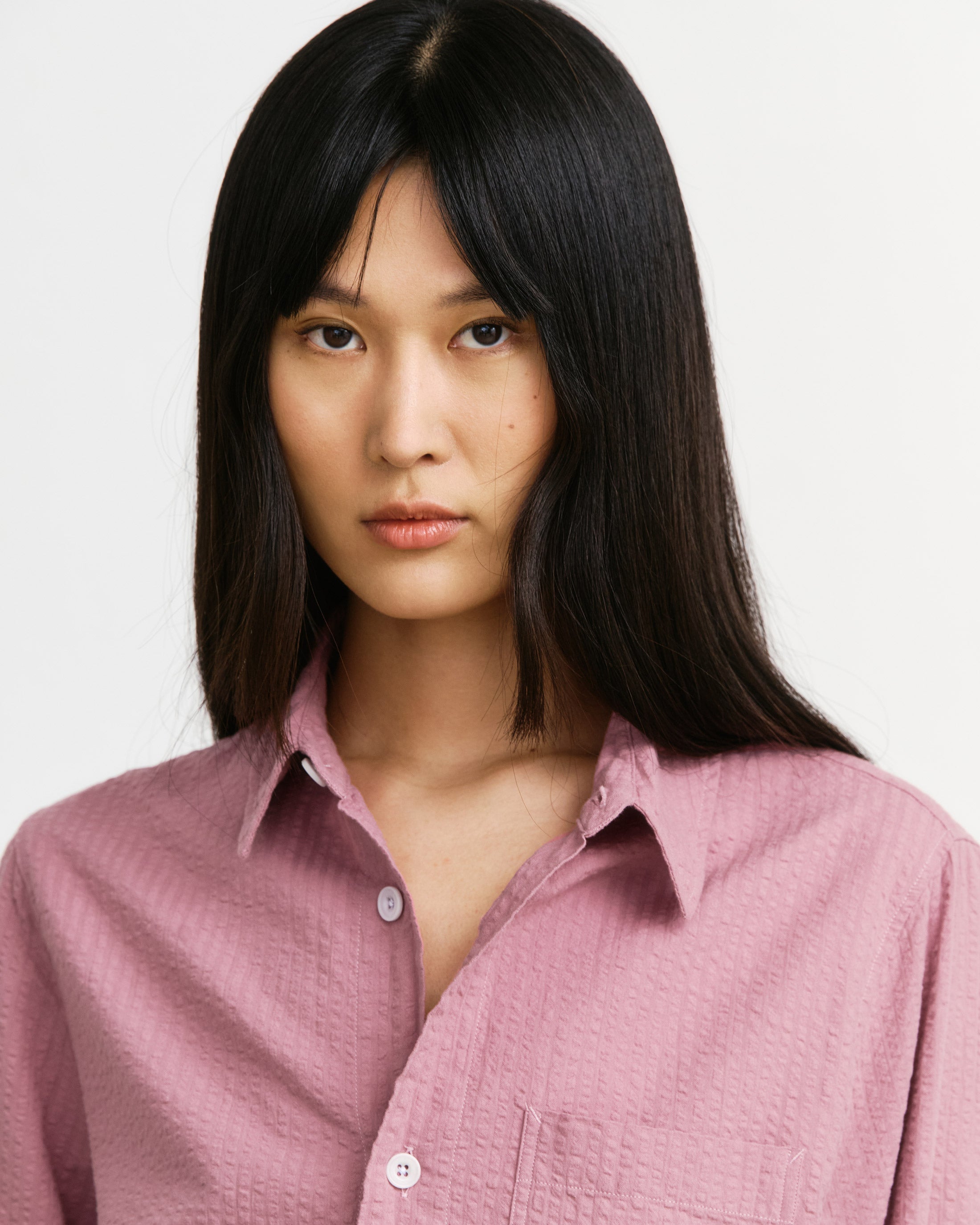 Pink organic seersucker cotton shirt by Rotholz