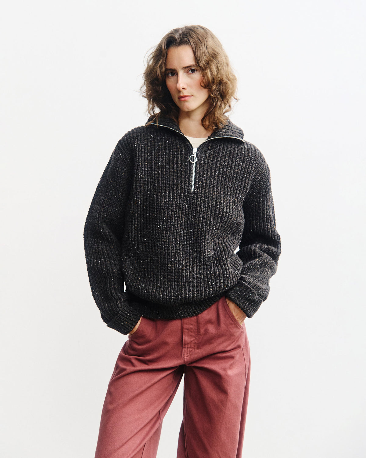 Schwarzer Strickpullover Chunky aus Merinowolle von Rotholz
