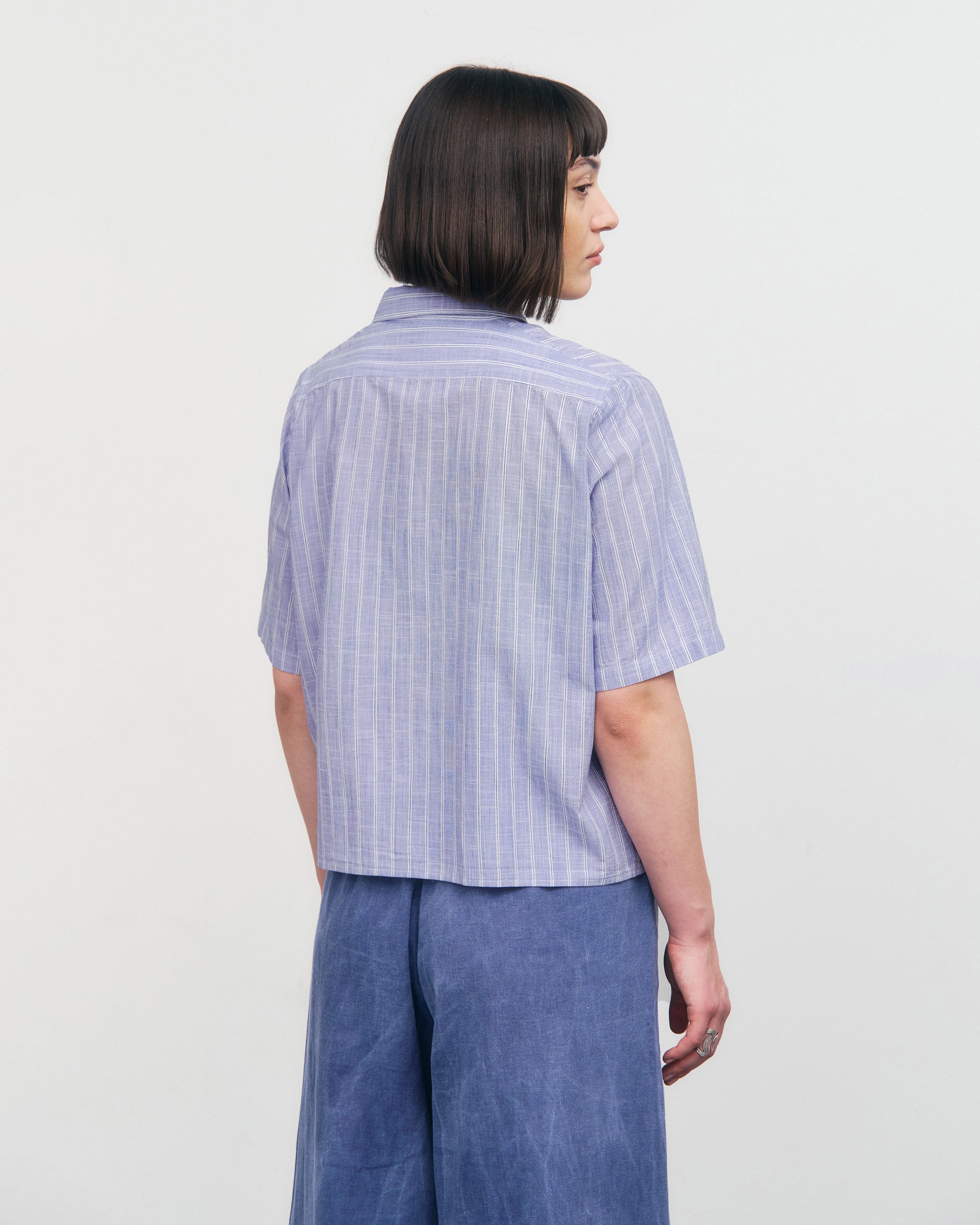 Chemise de bowling Rotholz à rayures bleues en coton biologique