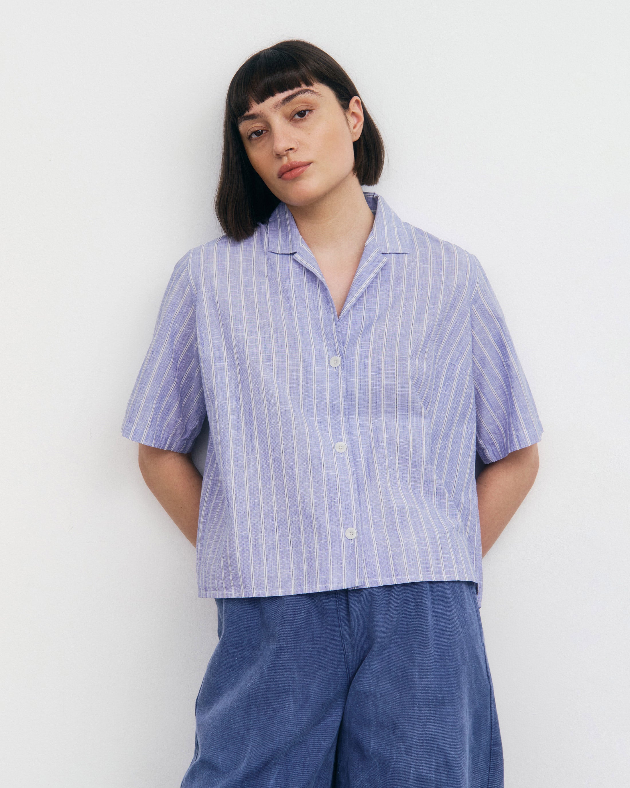 Chemise de bowling Rotholz à rayures bleues en coton biologique