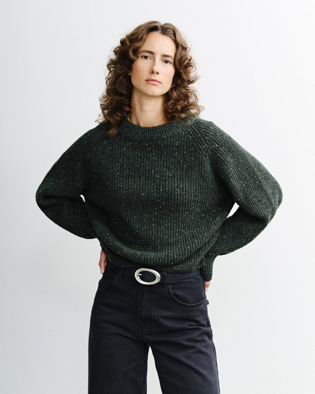 Grüner Kurzer Strickpullover aus Merinowolle von Rotholz