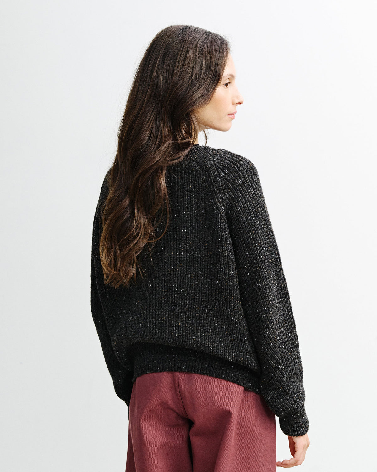 Schwarzer Kurzer Strickpullover aus Merinowolle von Rotholz
