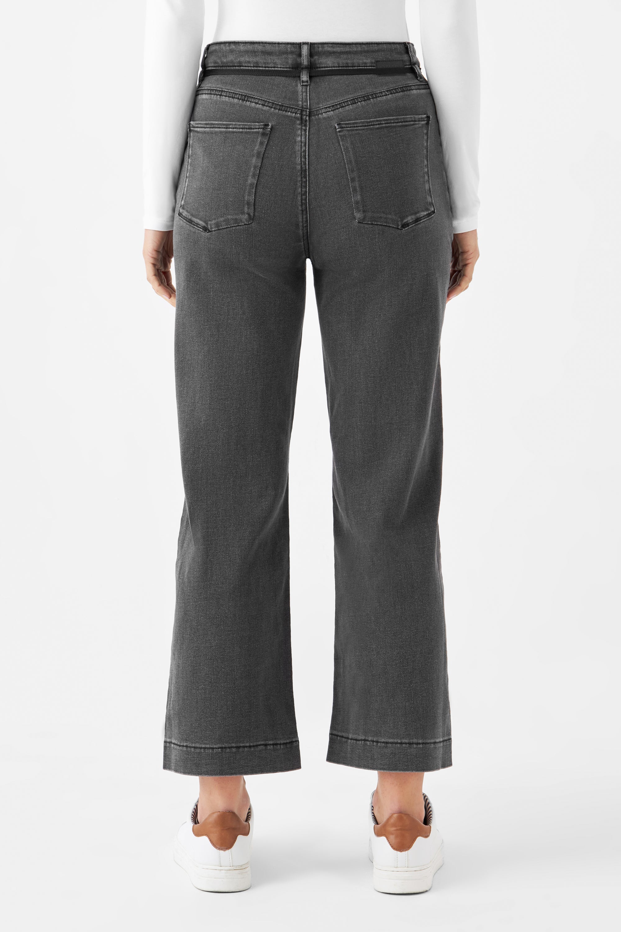 Graue Jeans DEW Flared Cropped French Pocket aus Bio-Baumwolle von Dawn Denim