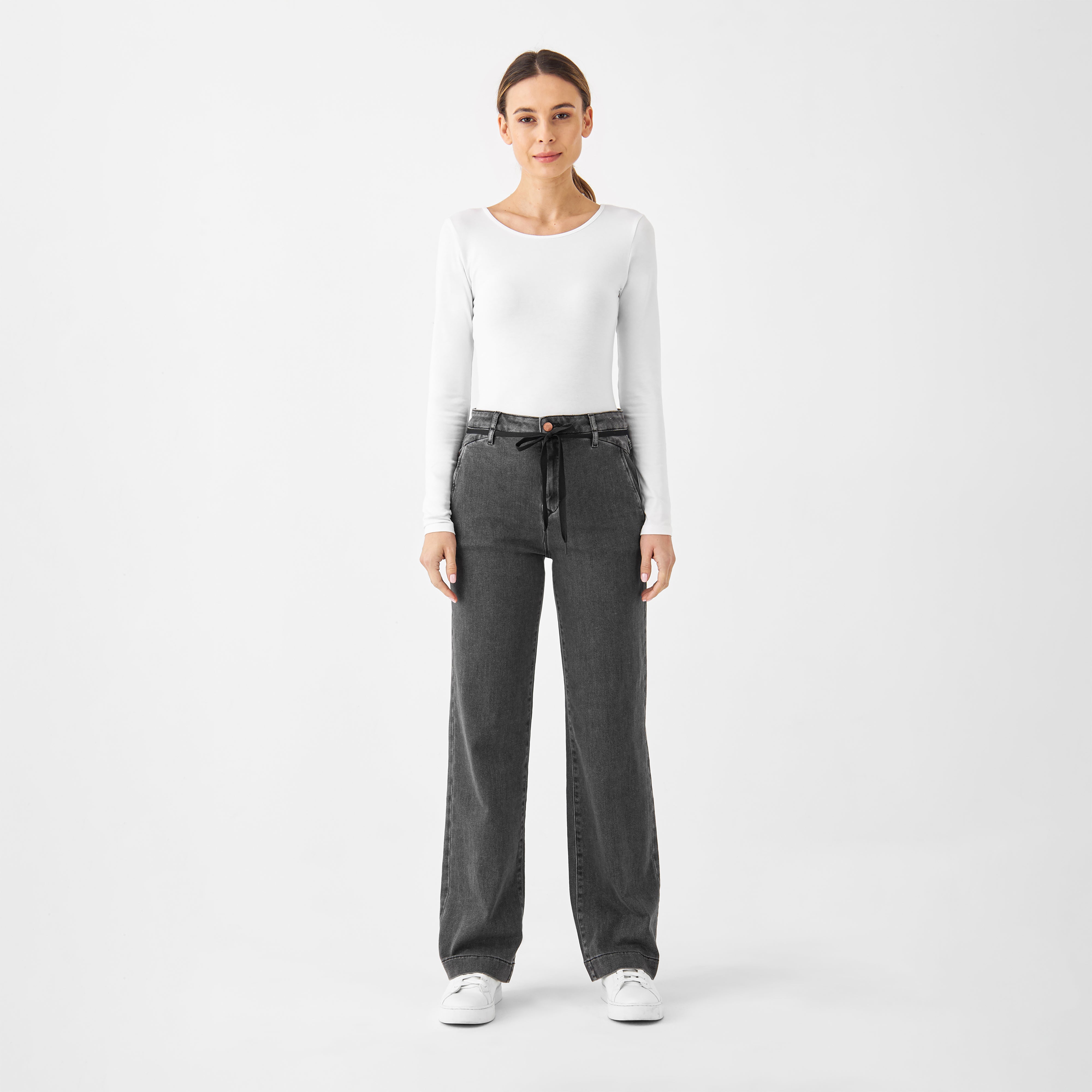 Grey DEW Flared French Pocket jeans made from organic cotton by Dawn Denim