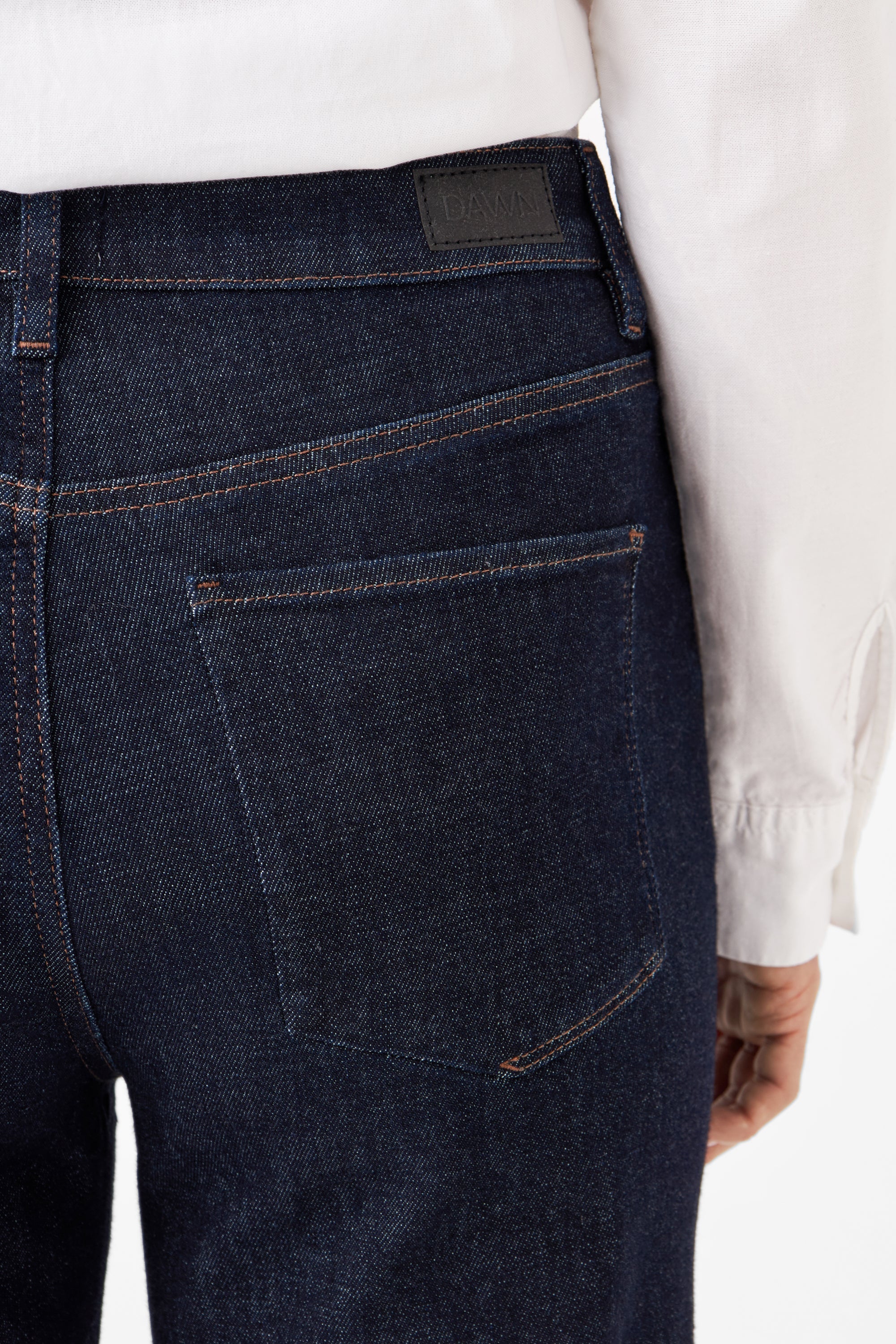 Dark blue DEW Flared Classic jeans made from organic cotton by Dawn Denim