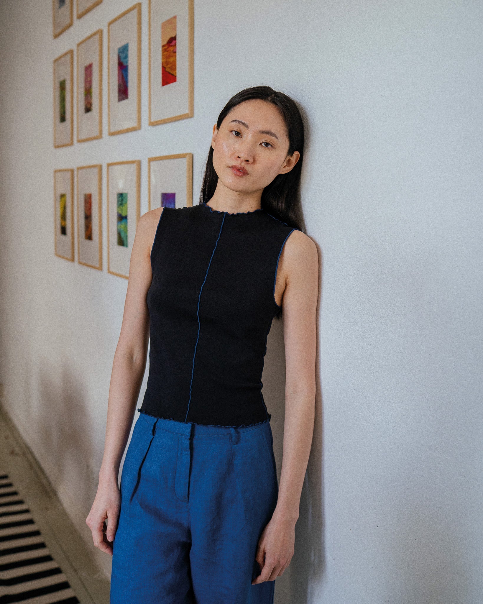 Rotholz Black Organic Cotton Pin-Tucked Top
