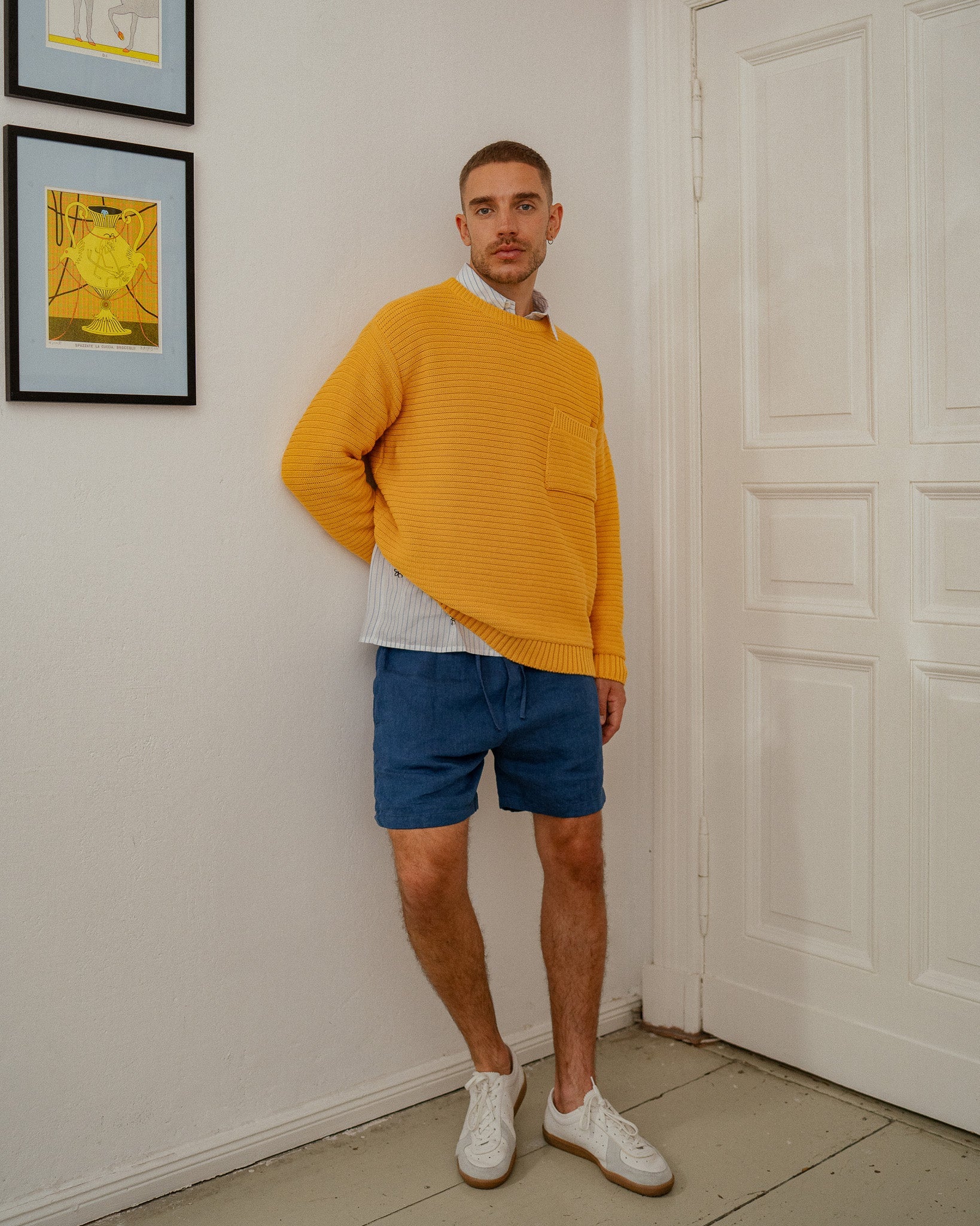 Pull côtelé jaune en coton biologique Rotholz