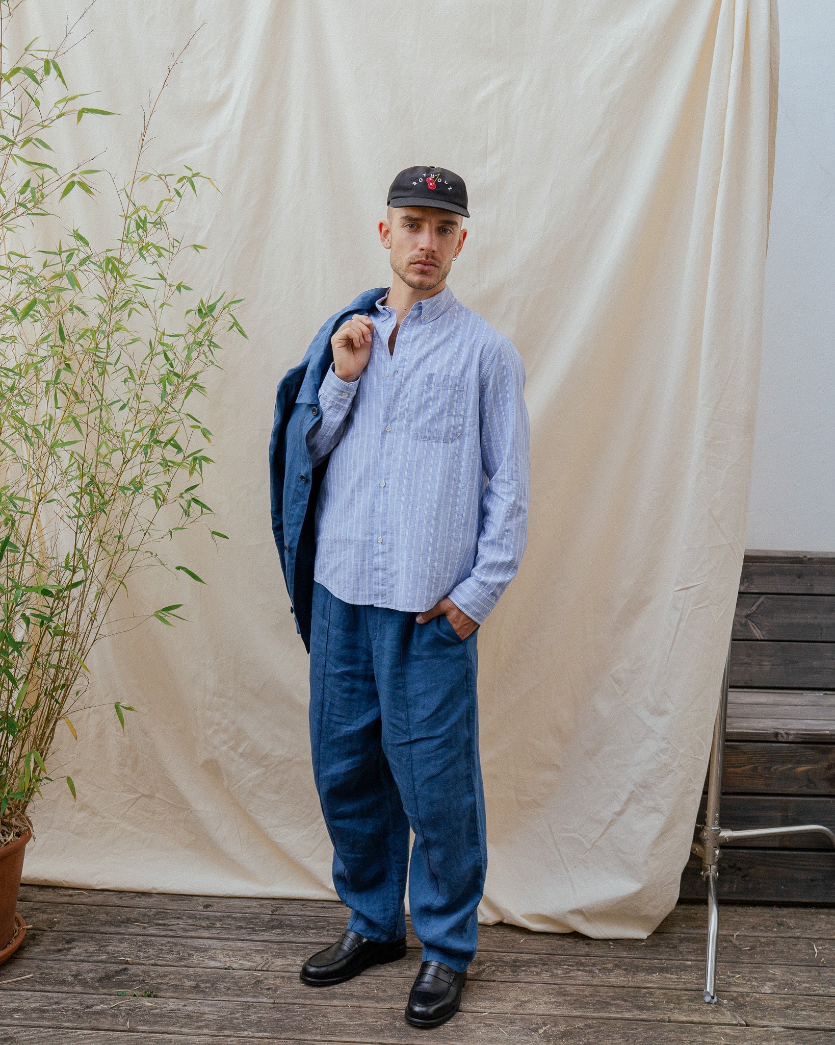 Wide Pleated Trousers Organic Cotton - Blue