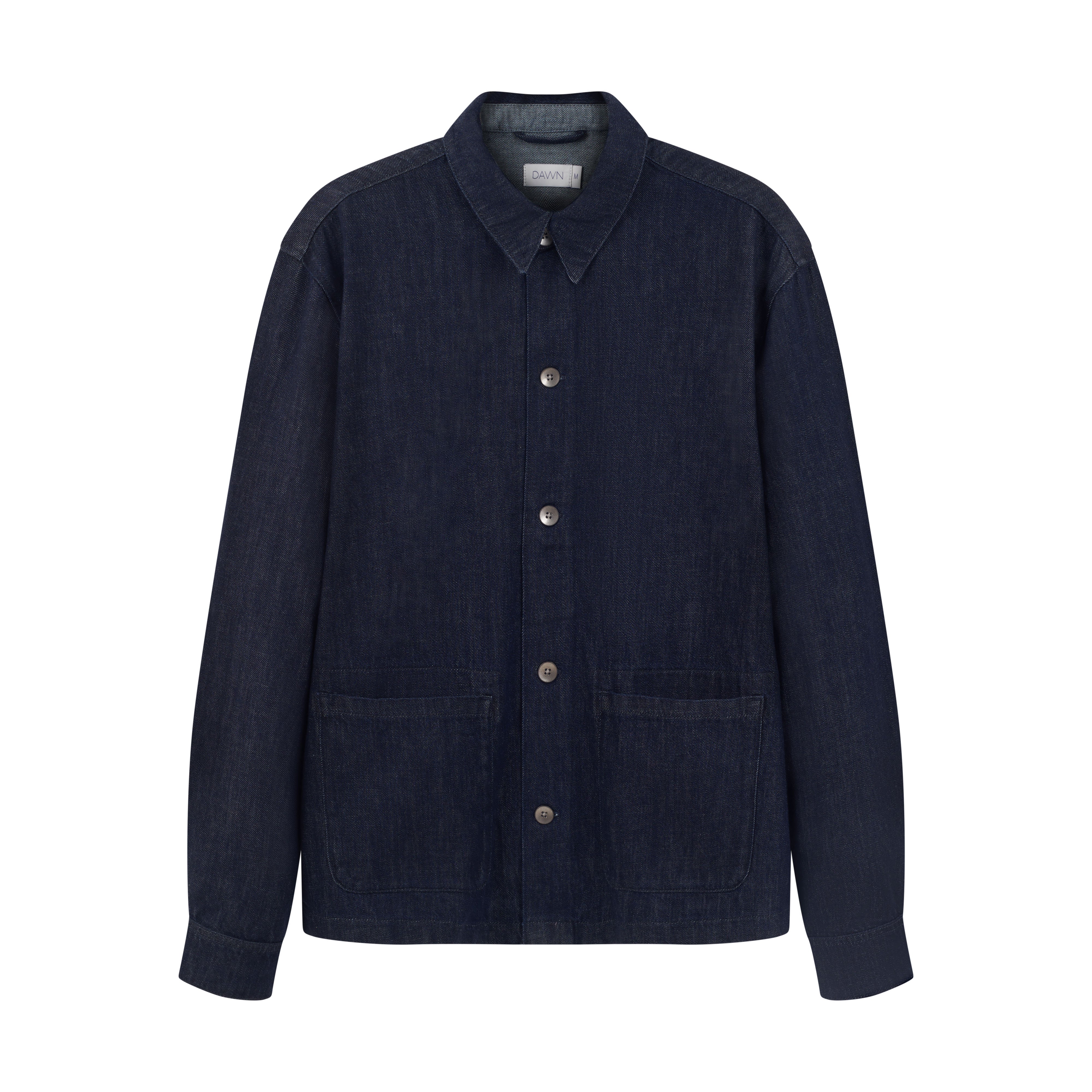 Dark blue SORRY shirt made of organic cotton by Dawn Denim
