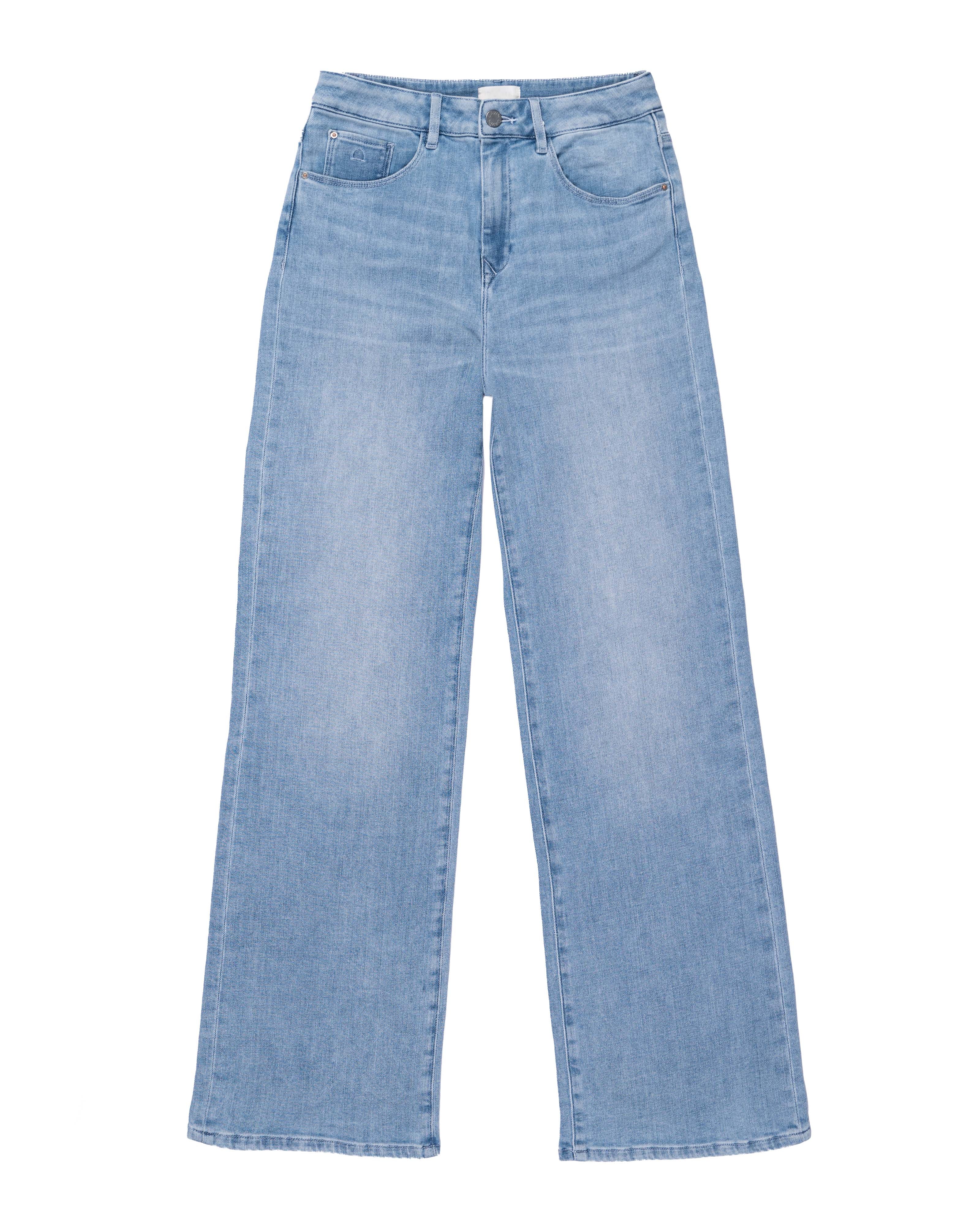 Light blue DEW Flared jeans made from organic cotton by Dawn Denim