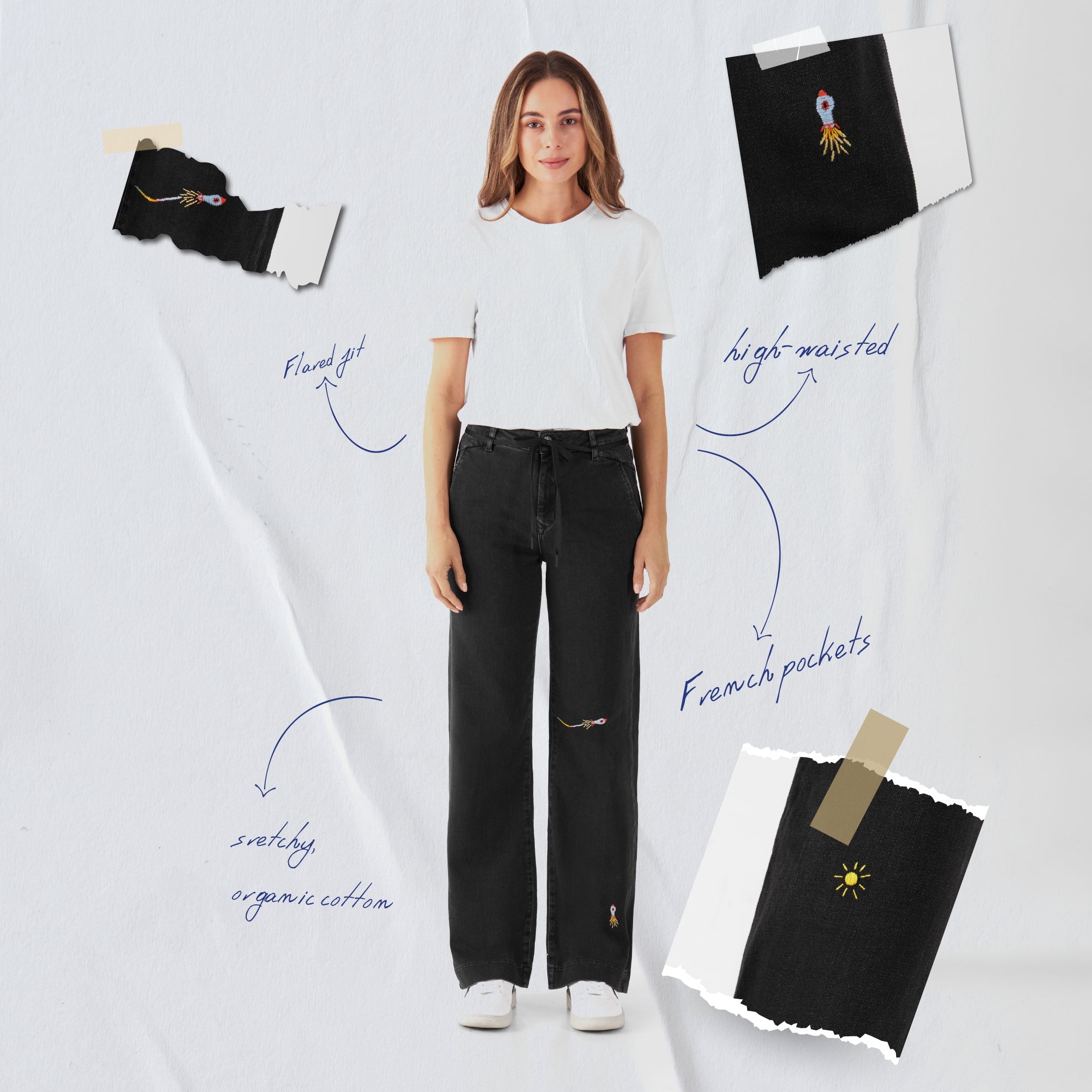 Schwarze Jeans DEW Flared aus Bio-Baumwolle von Dawn Denim