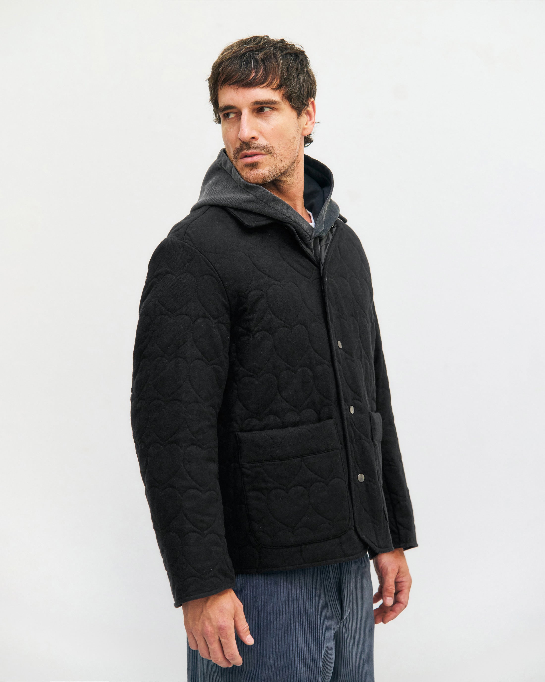Herren Flanell Steppjacke aus Bio Baumwolle in Schwarz von Rotholz