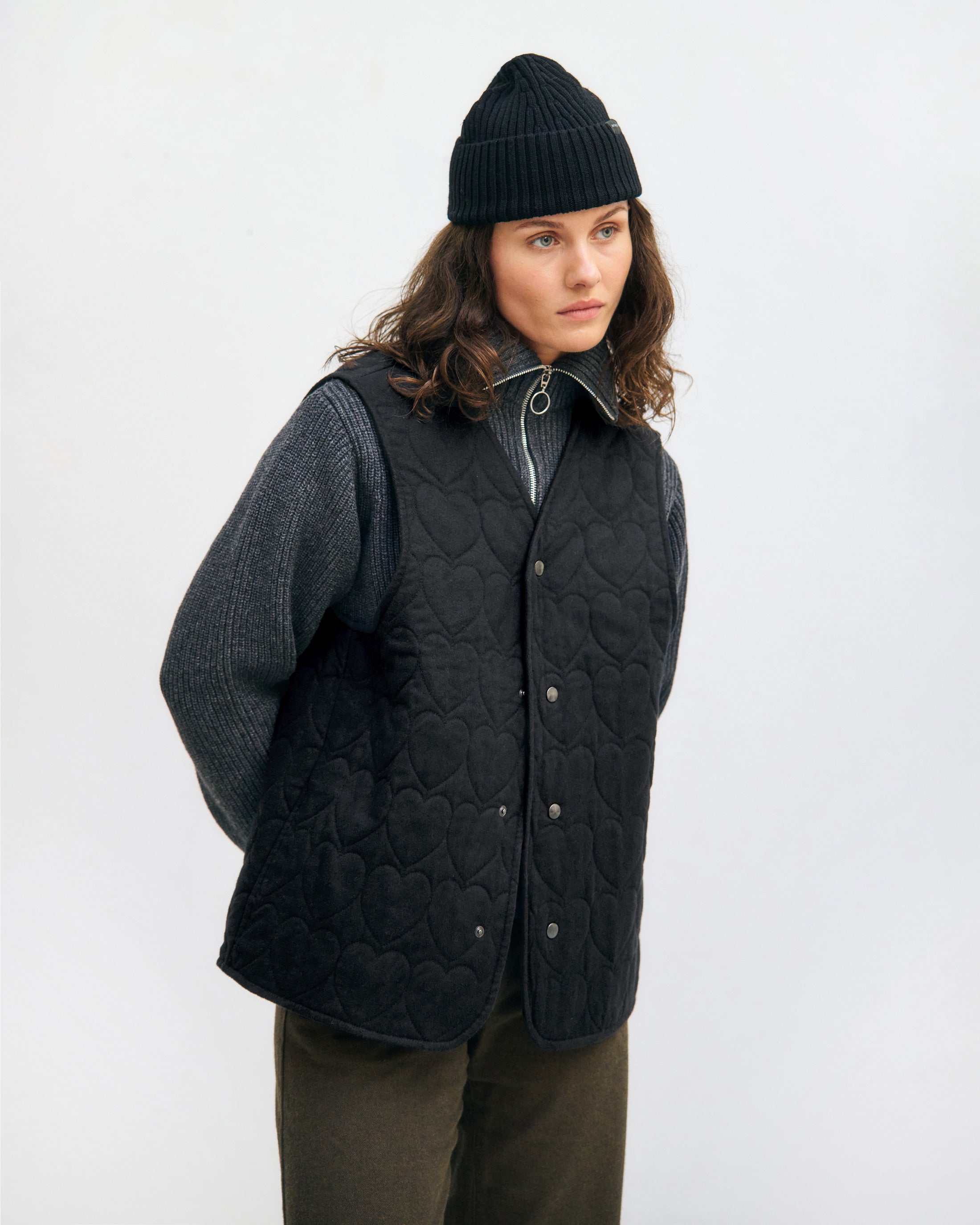 Schwarze Flanell-Steppweste aus Bio-Baumwolle von Rotholz