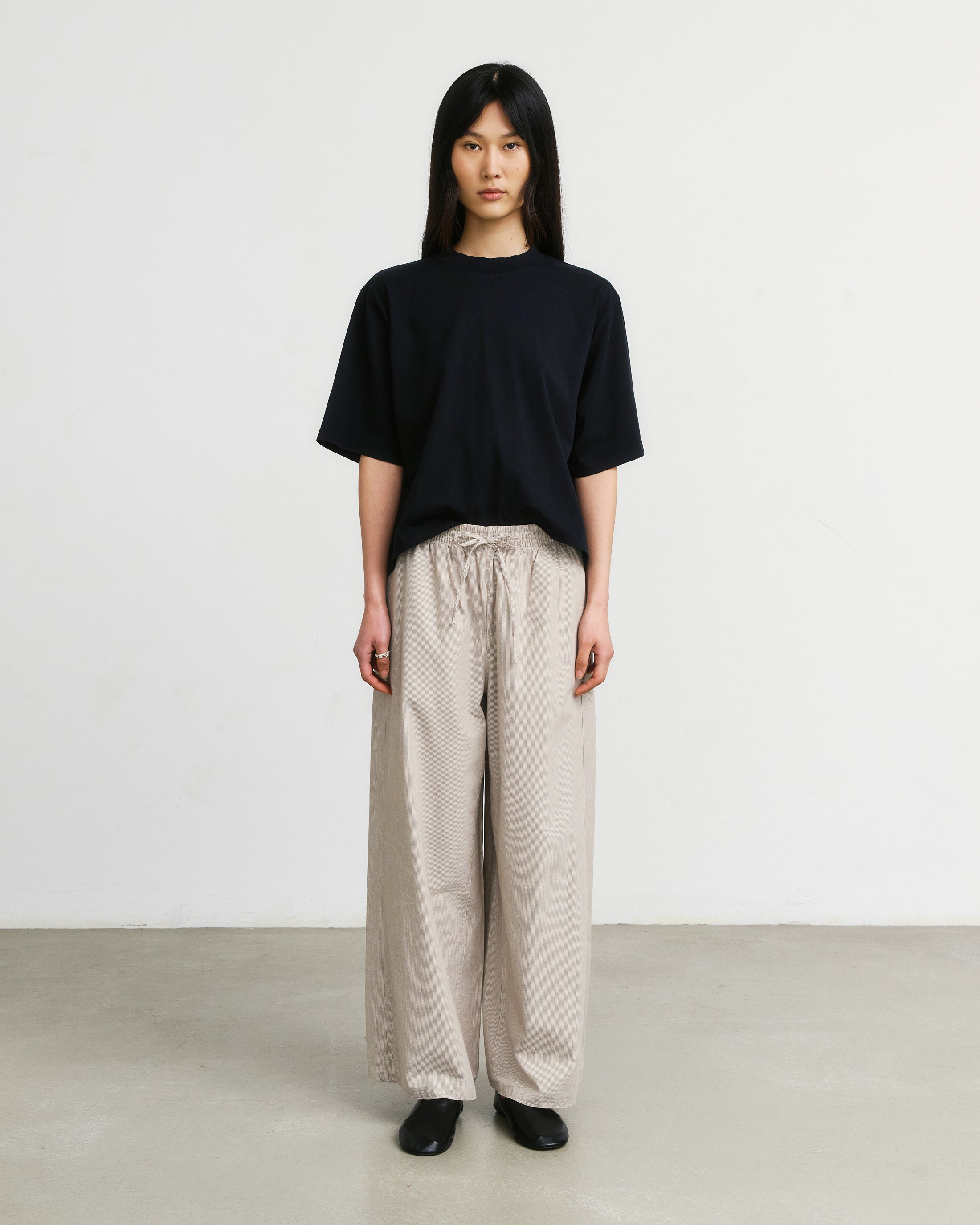 Rotholz Beige Striped Flared Trousers in Organic Cotton
