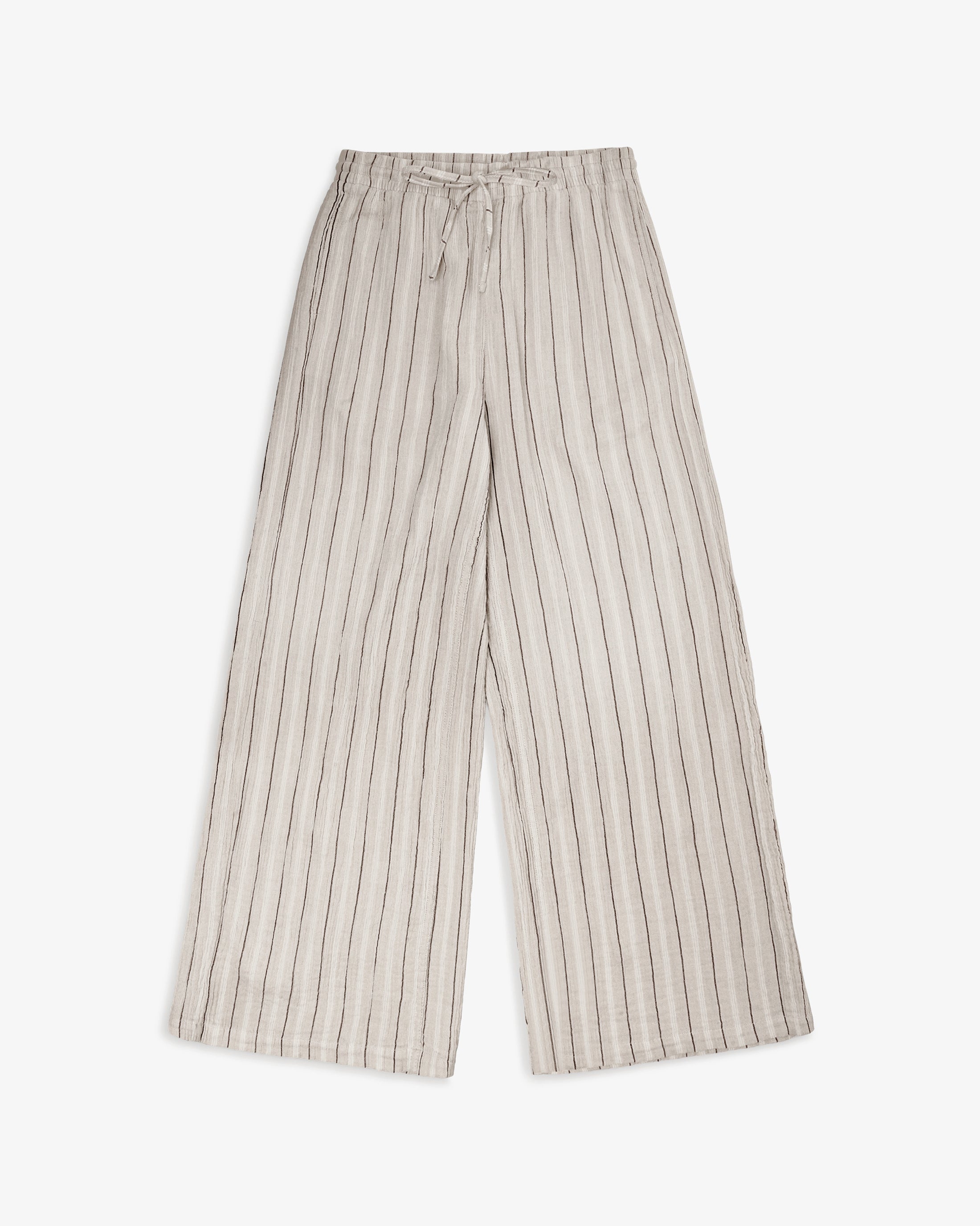 Rotholz Beige Striped Flared Trousers in Organic Cotton