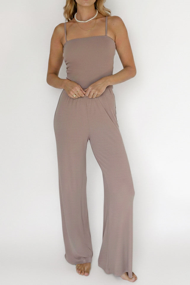 Brown modal rib trousers from Pura Clothing