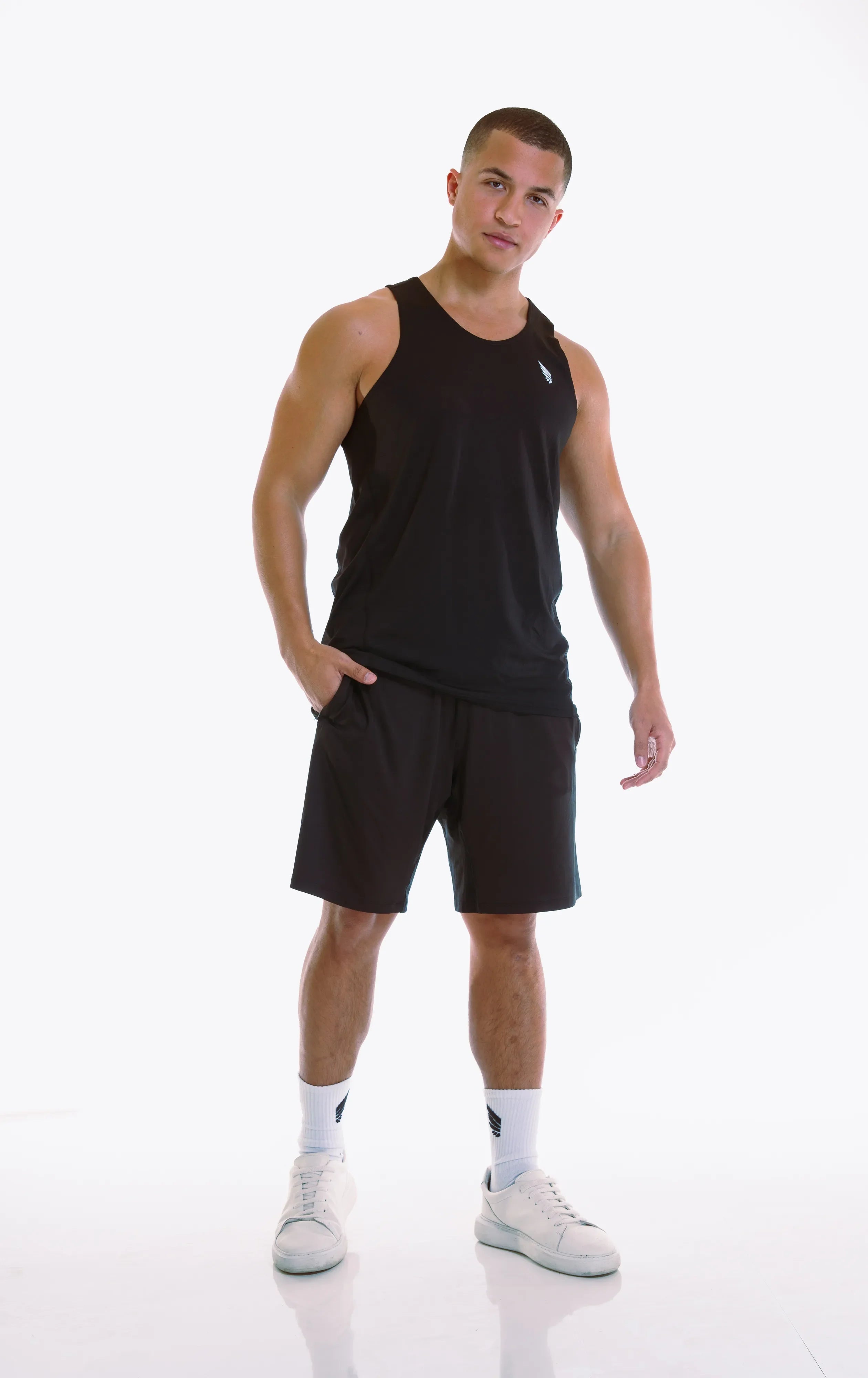 Nivays Zeyla Performance Black Tank Top in recycled polyester