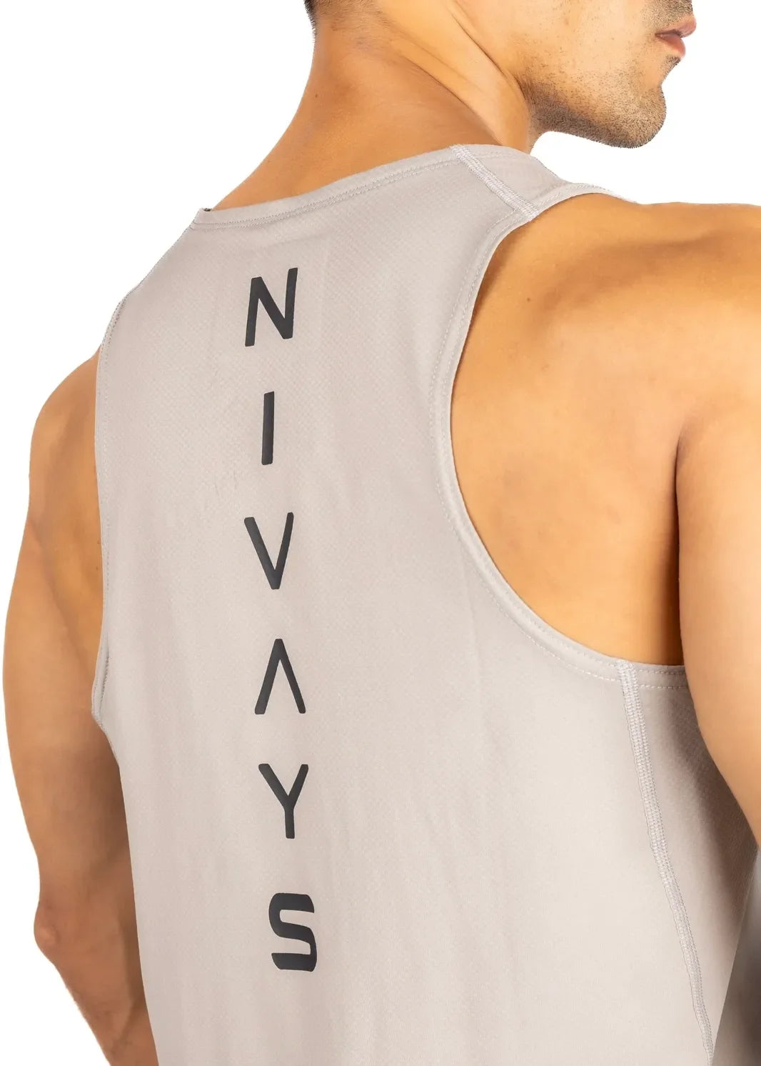 Grey Zeyla Performance tank top made from recycled polyester by Nivays