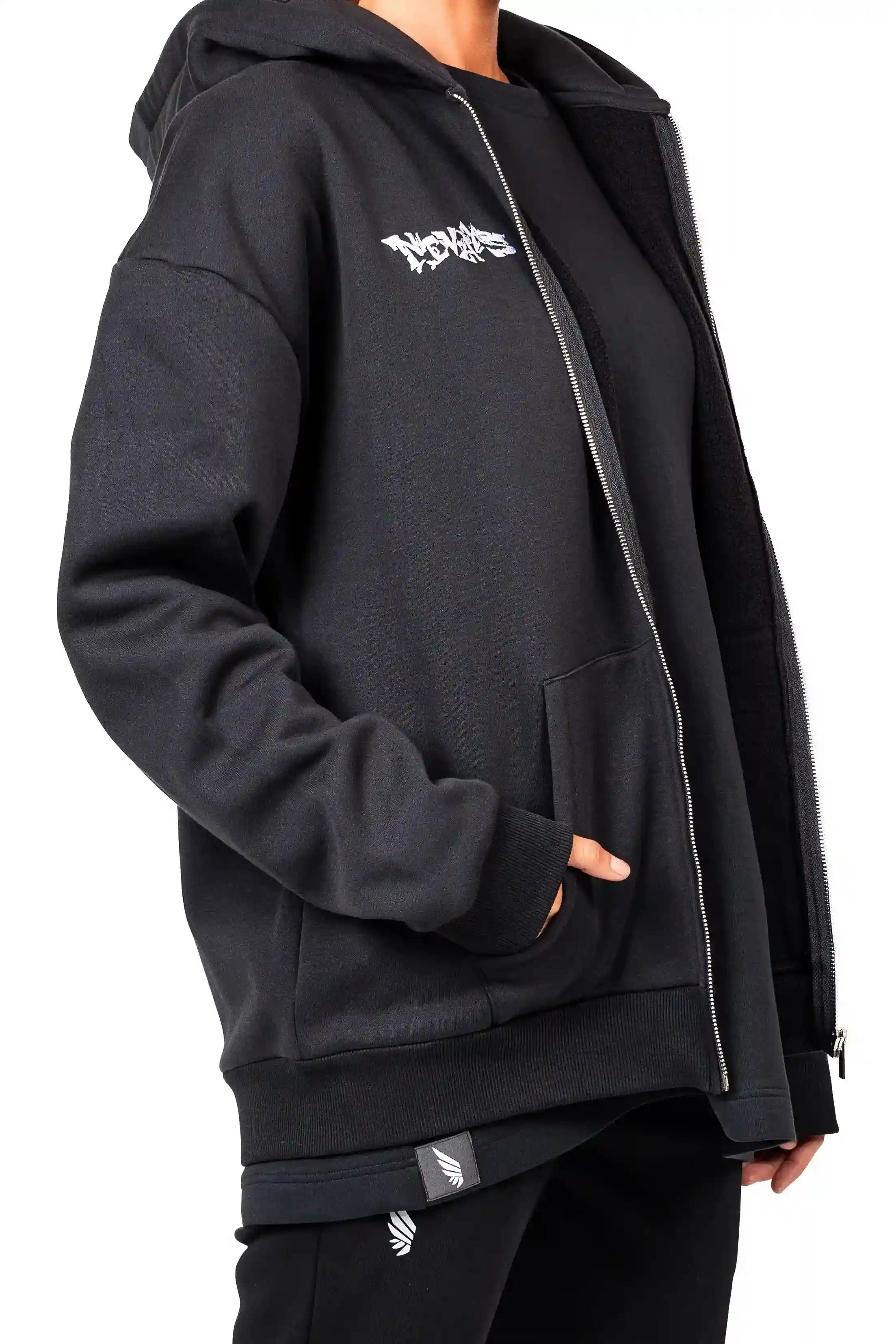 Black Gravity Lifestyle Zipper Sweater made from recycled polyester by Nivays