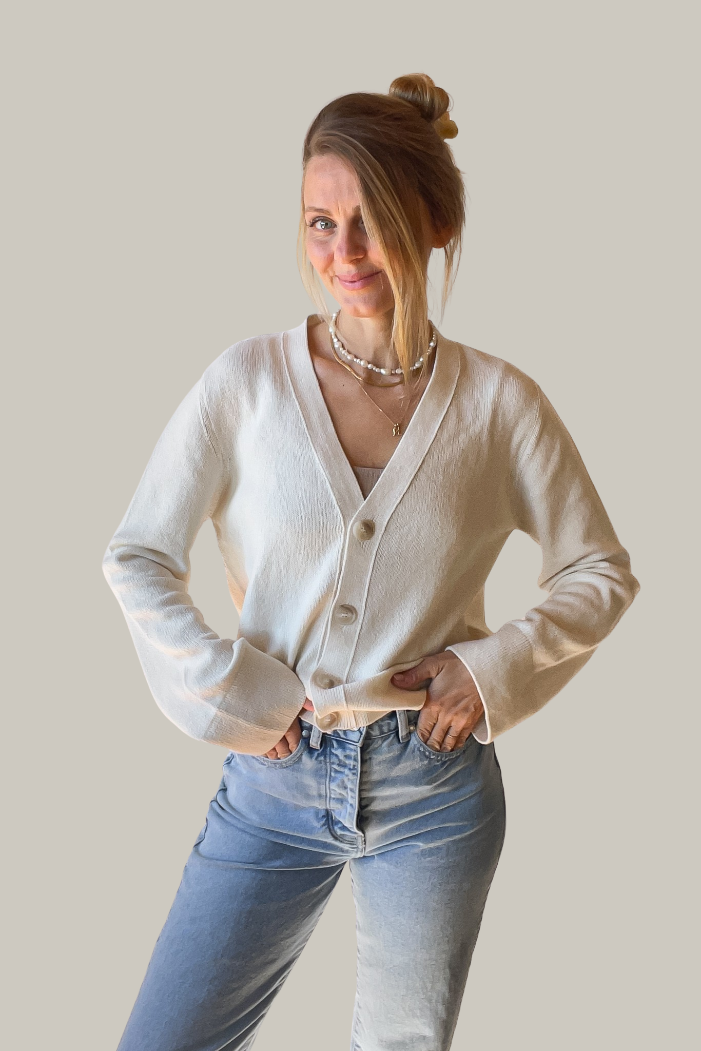 Cardigan blanc NANA en coton biologique de Pura Clothing