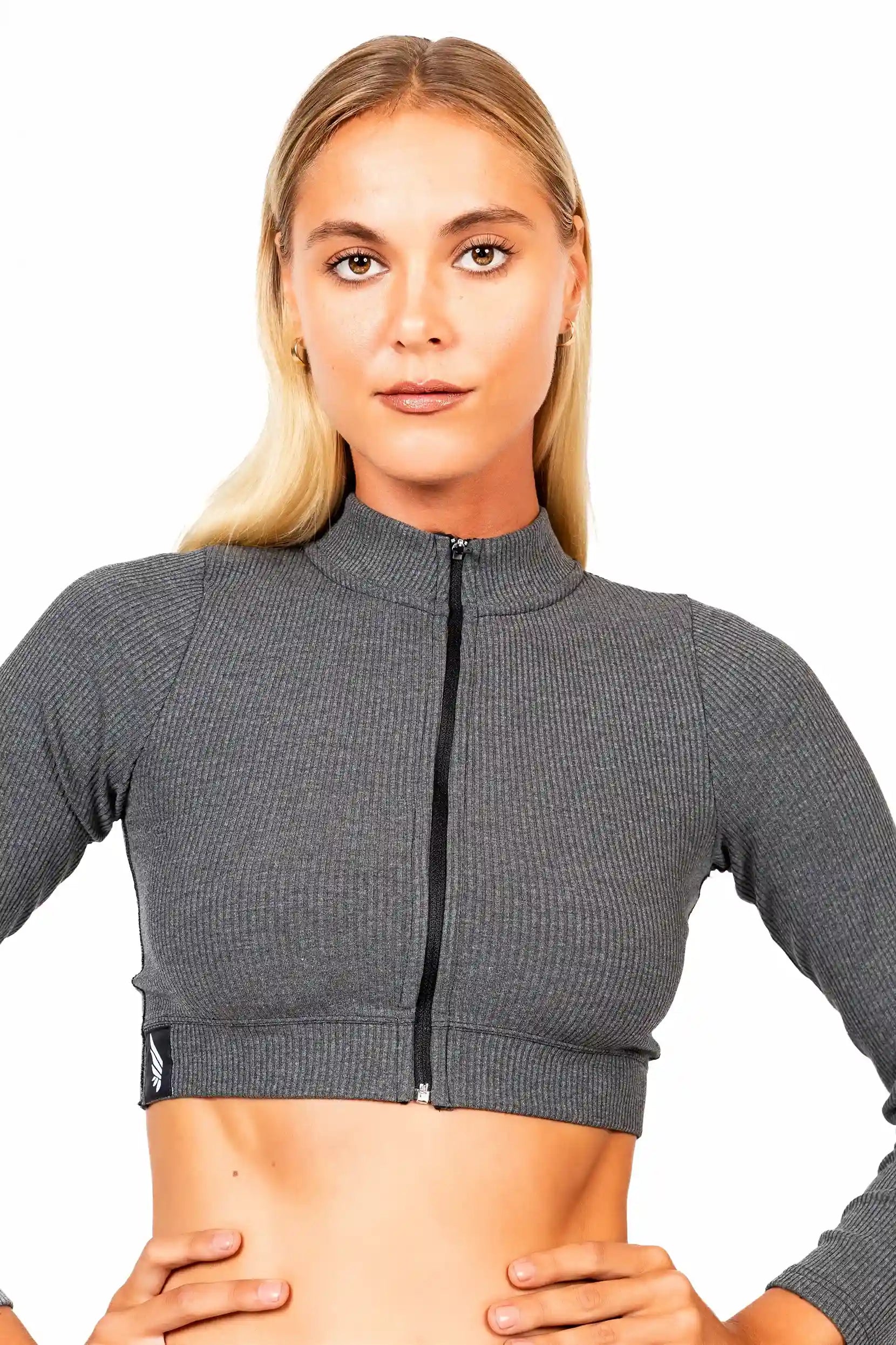 Nivays Women's Gray Gravity Zipped Recycled Polyester Crop Top