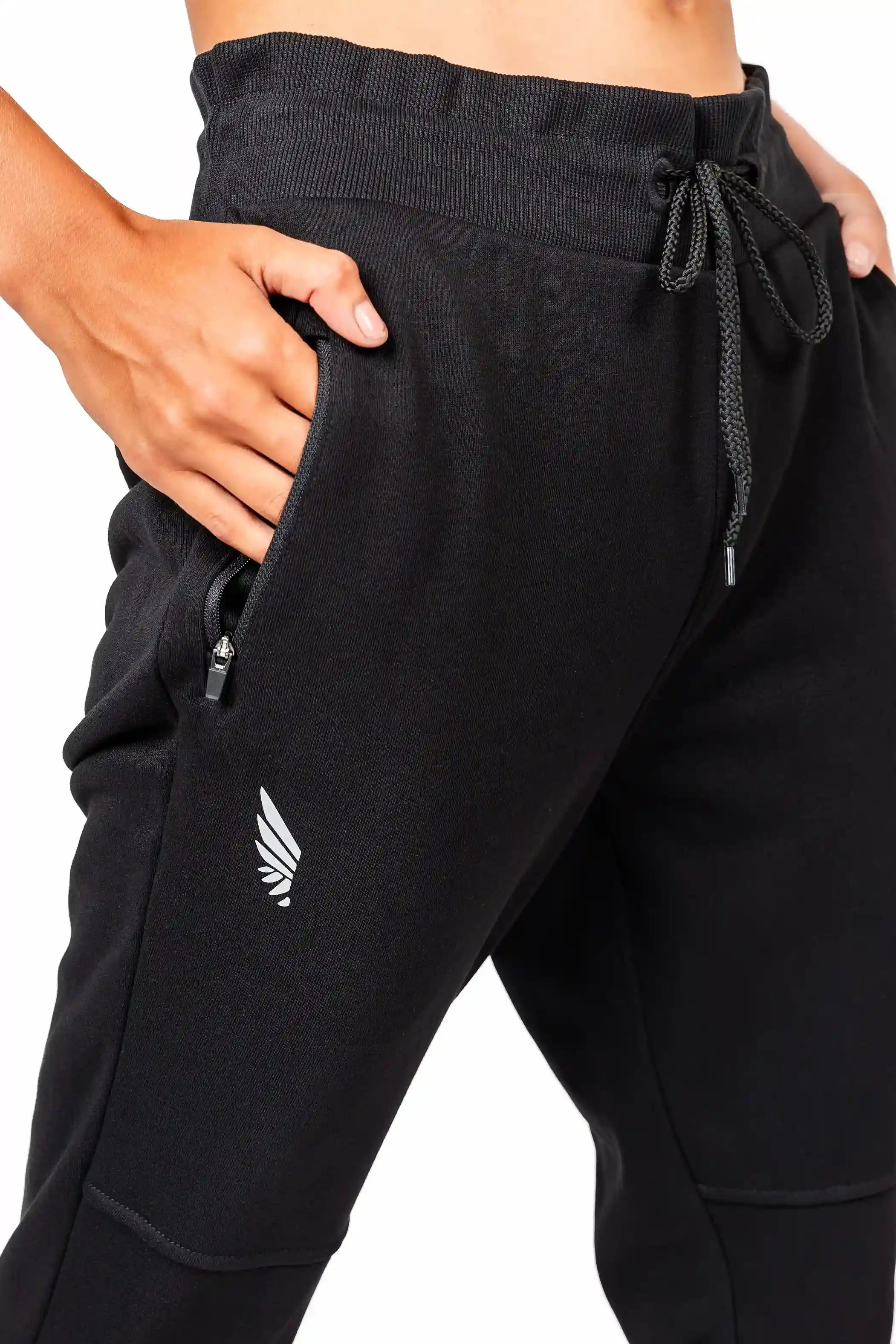 Black cotton Gravity Lifestyle joggers from Nivays