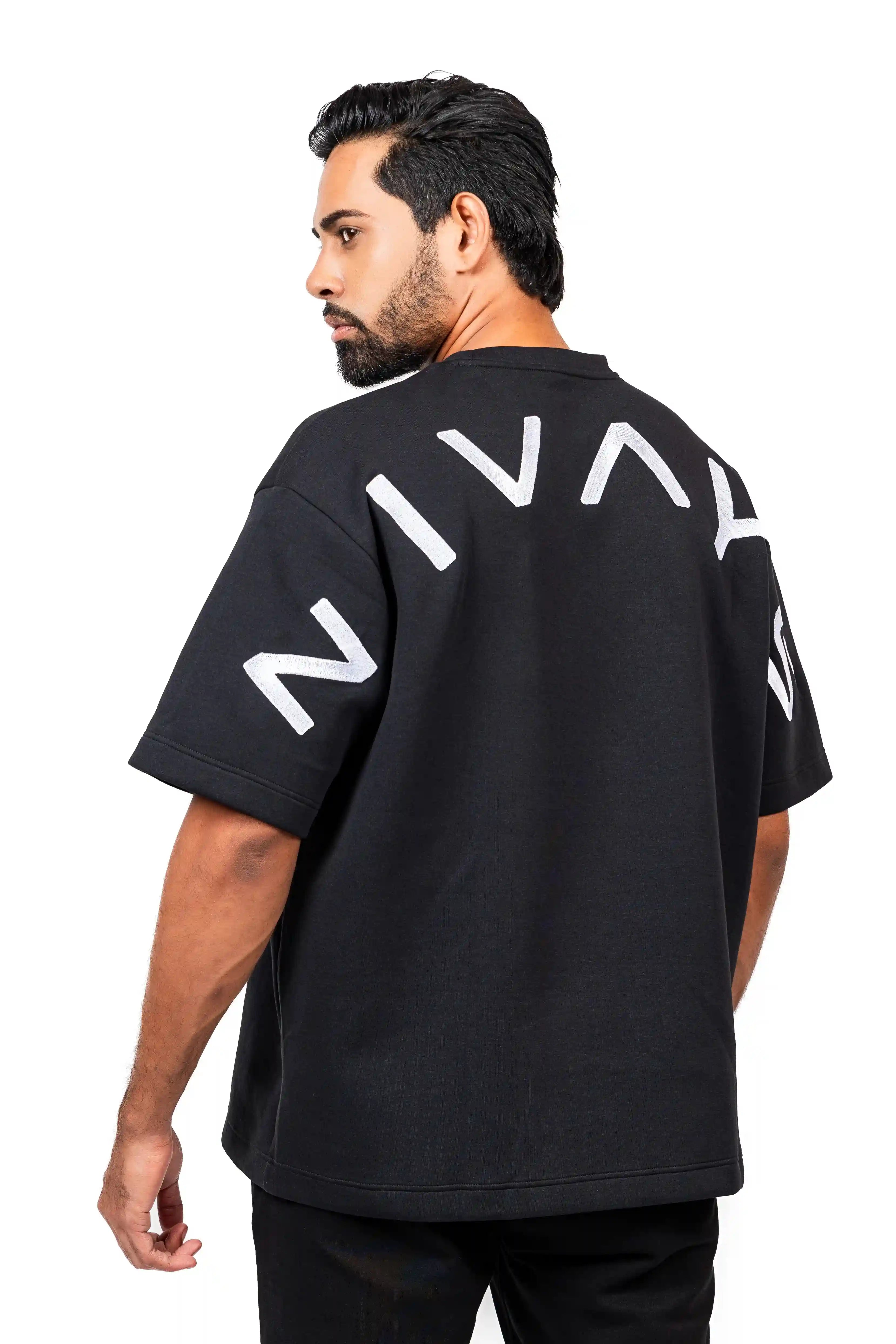 Black Nivays Cotton Gravity Oversized Signature T-Shirt