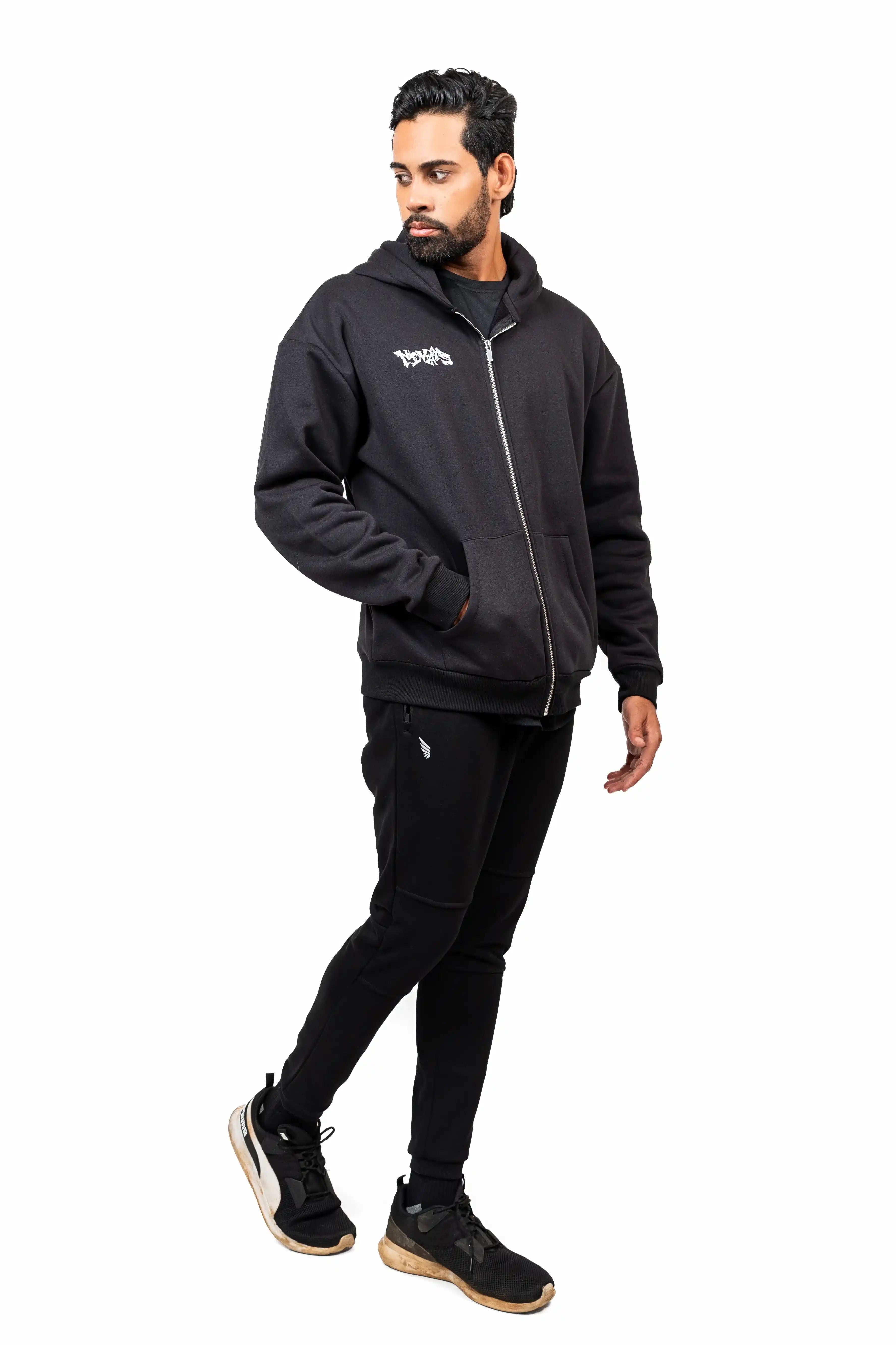 Black Gravity Lifestyle Zipper Sweater made from recycled polyester by Nivays