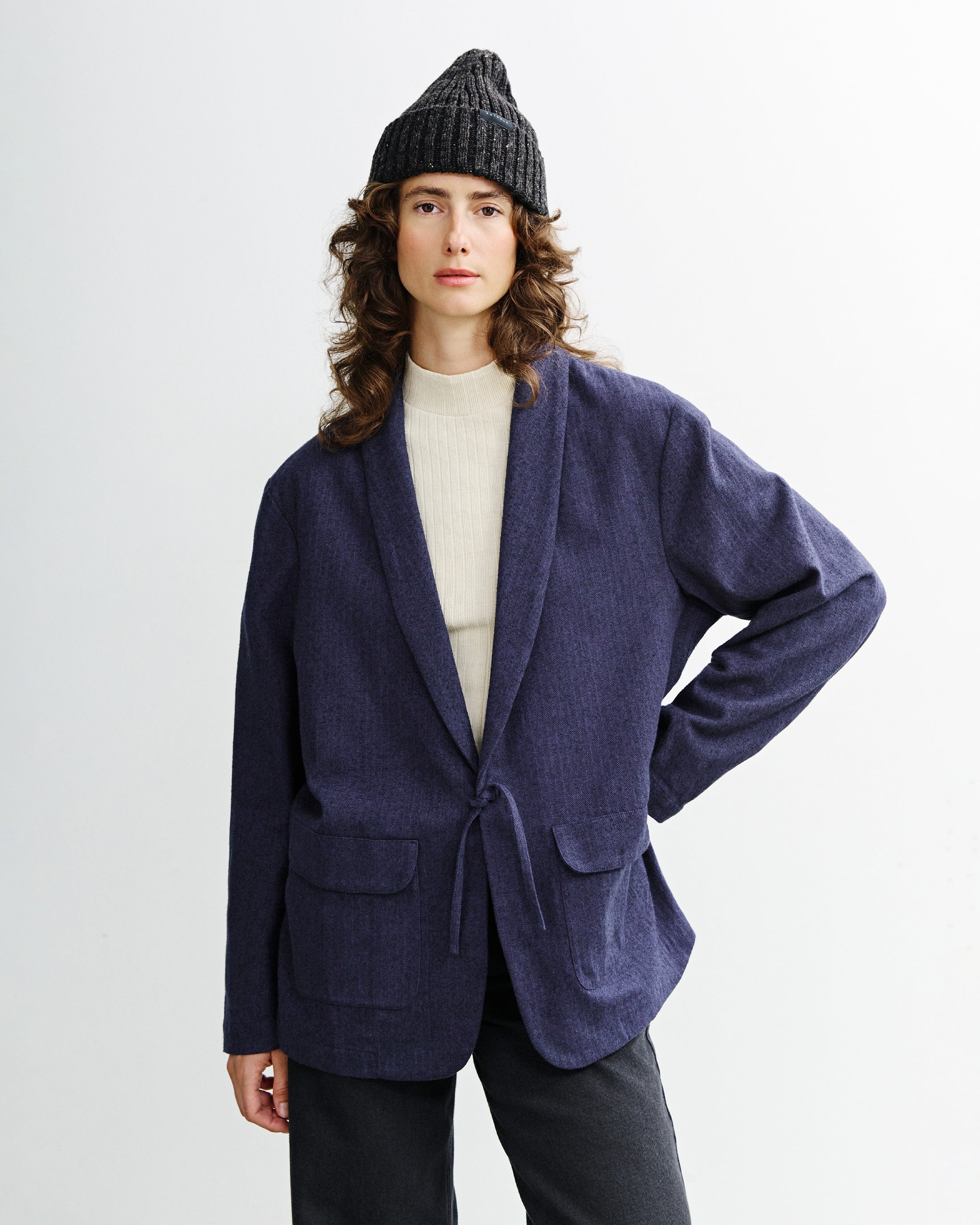 Blauer Blazer Kimono aus 100% Bio-Baumwolle von Rotholz