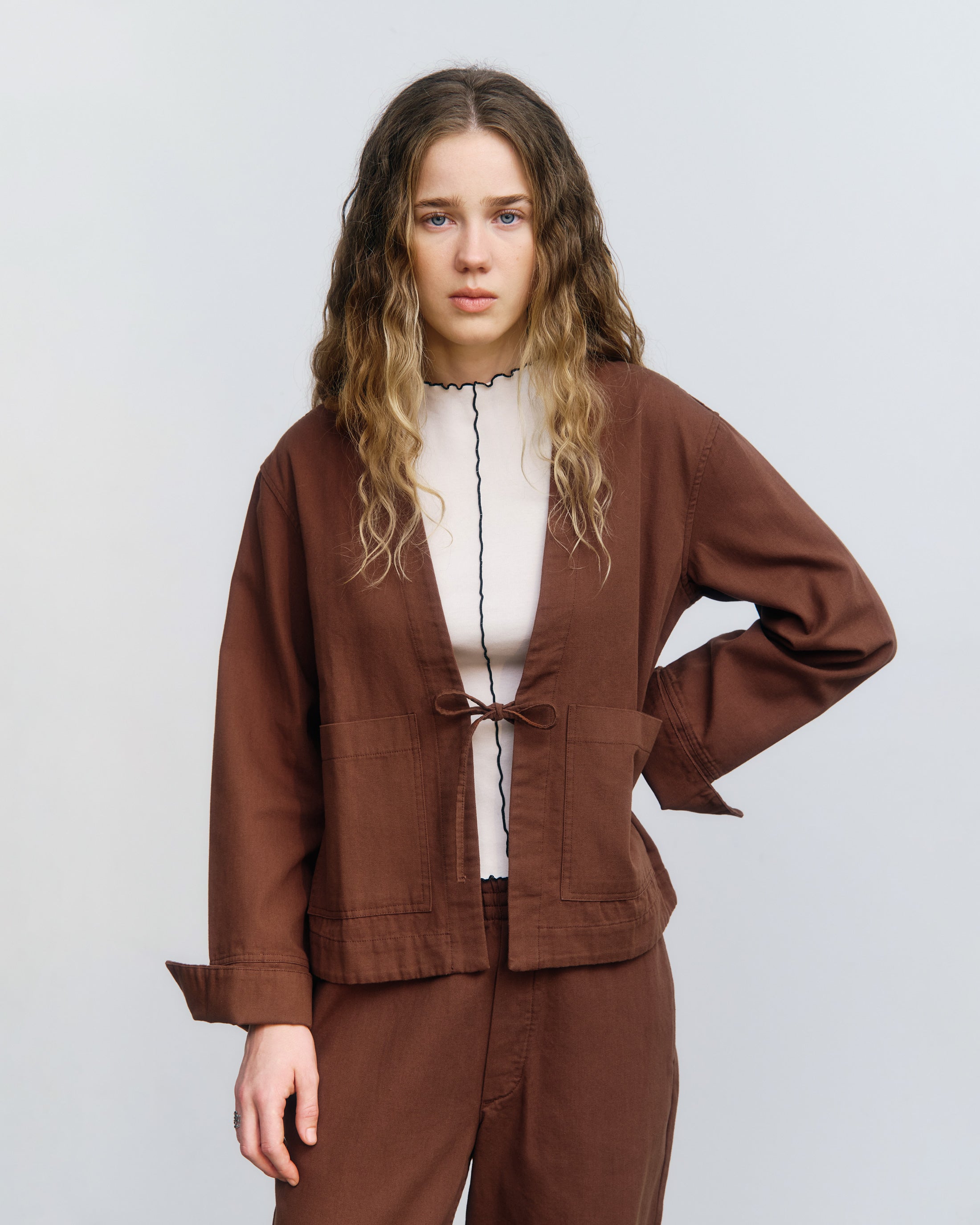 Braune Jacke Kimono aus Bio-Baumwolle von Rotholz