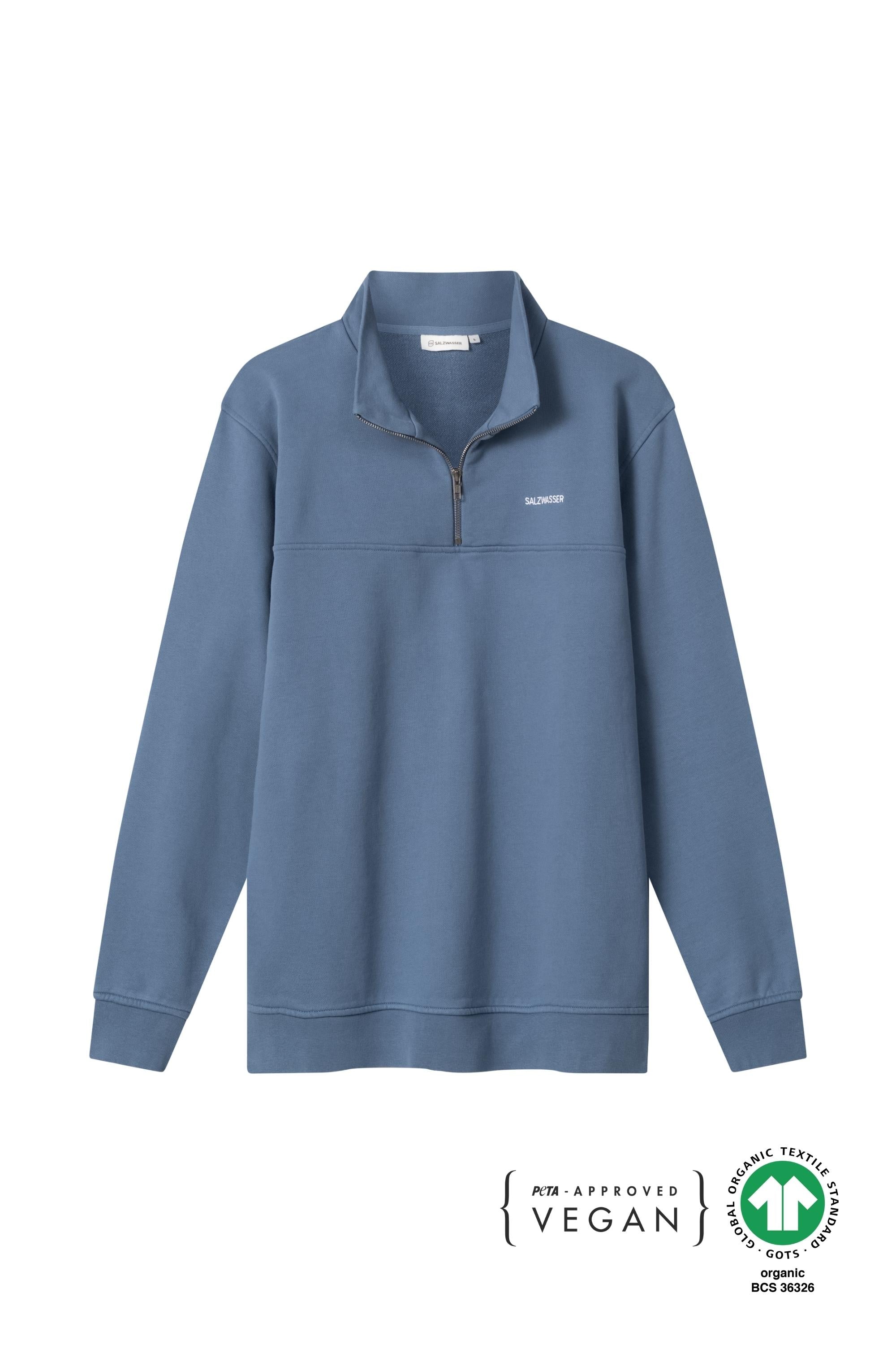 fair produzierter SALZWASSER Half-Zip Sweater in Indigo als Unisex Fit_men _women