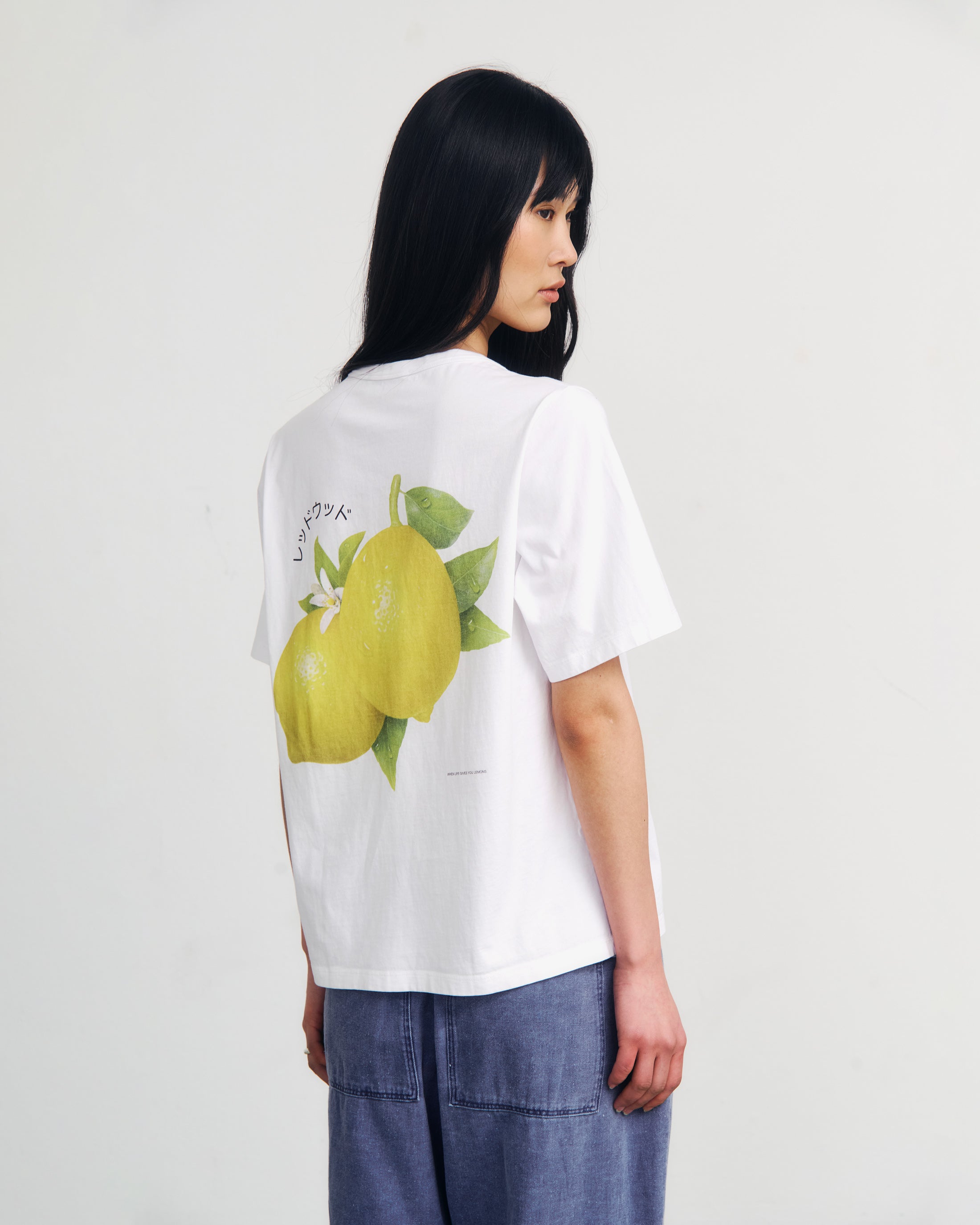 Weisses T-Shirt Lemon Print aus Bio-Baumwolle von Rotholz