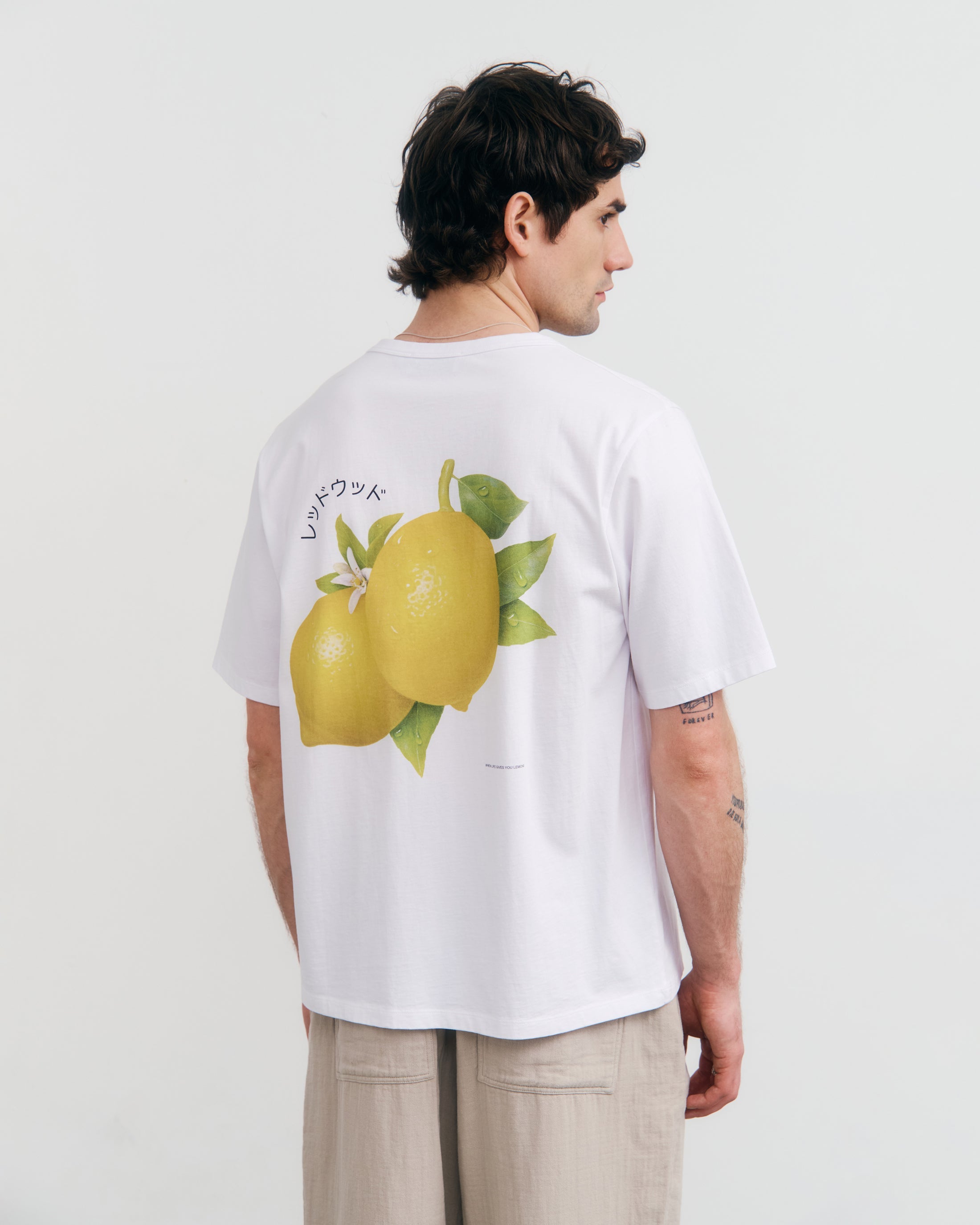 Weisses T-Shirt Lemon Print aus Bio-Baumwolle von Rotholz