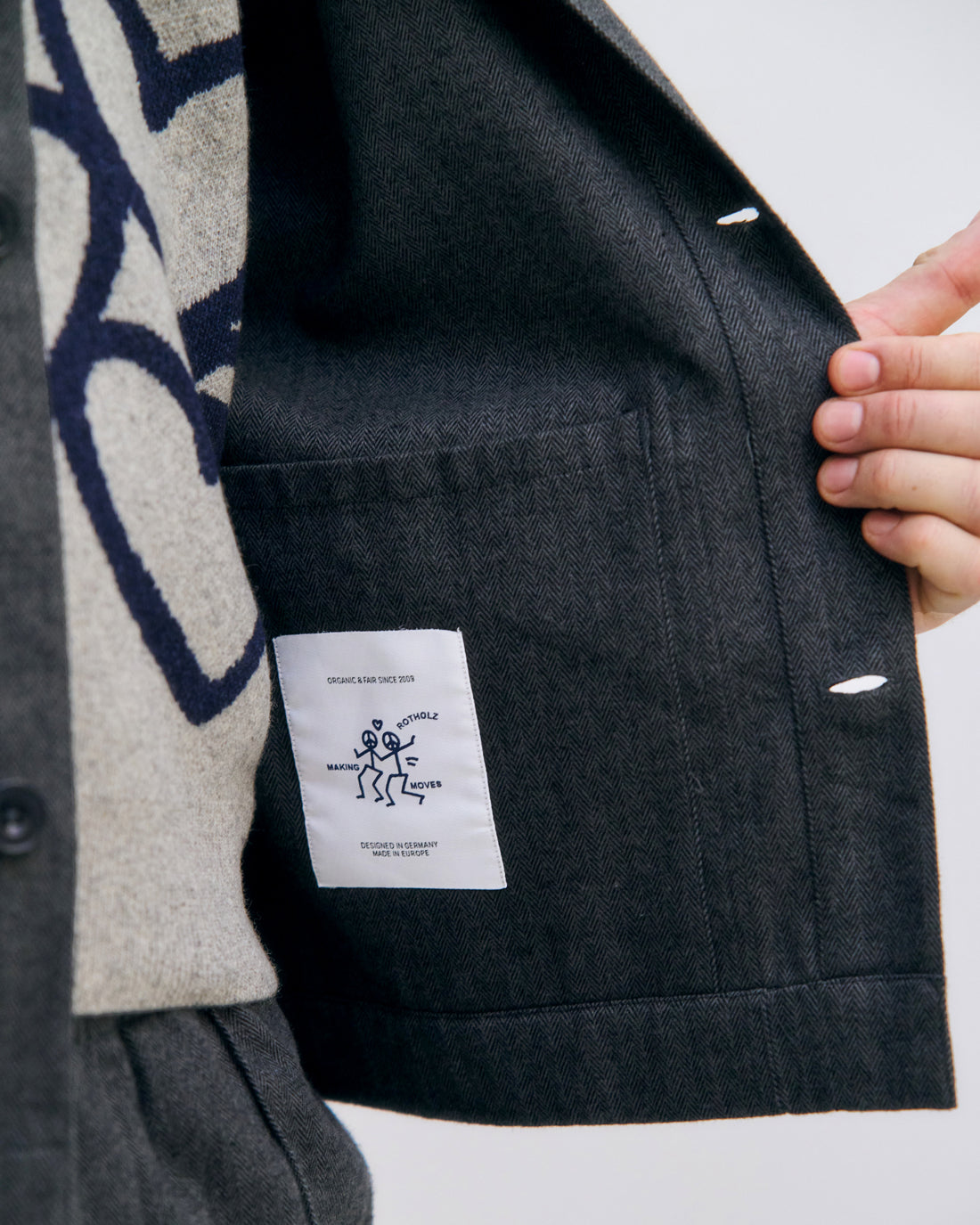 Graue leichte Jacke aus 100% Bio-Baumwolle von Rotholz