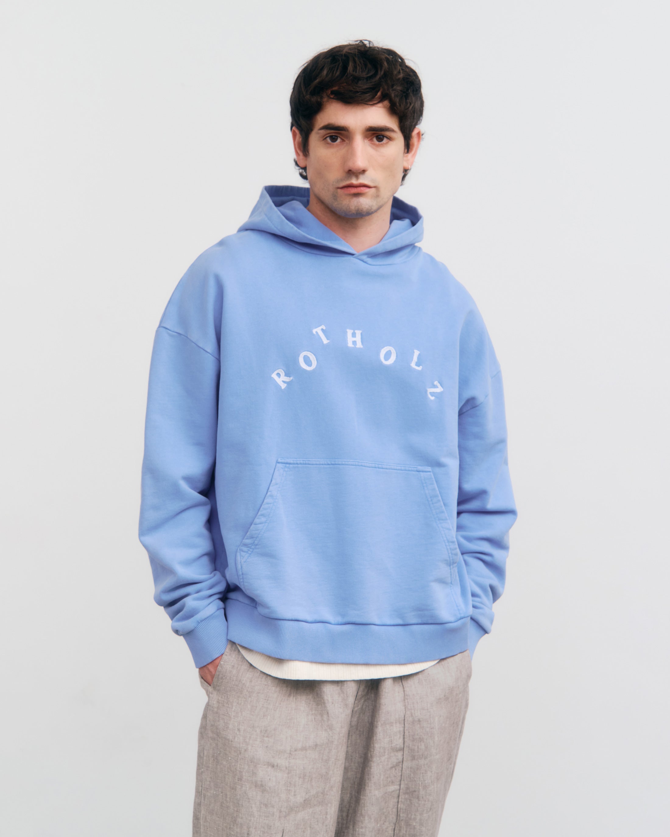 Sweat à capuche bleu ciel en coton biologique Rotholz