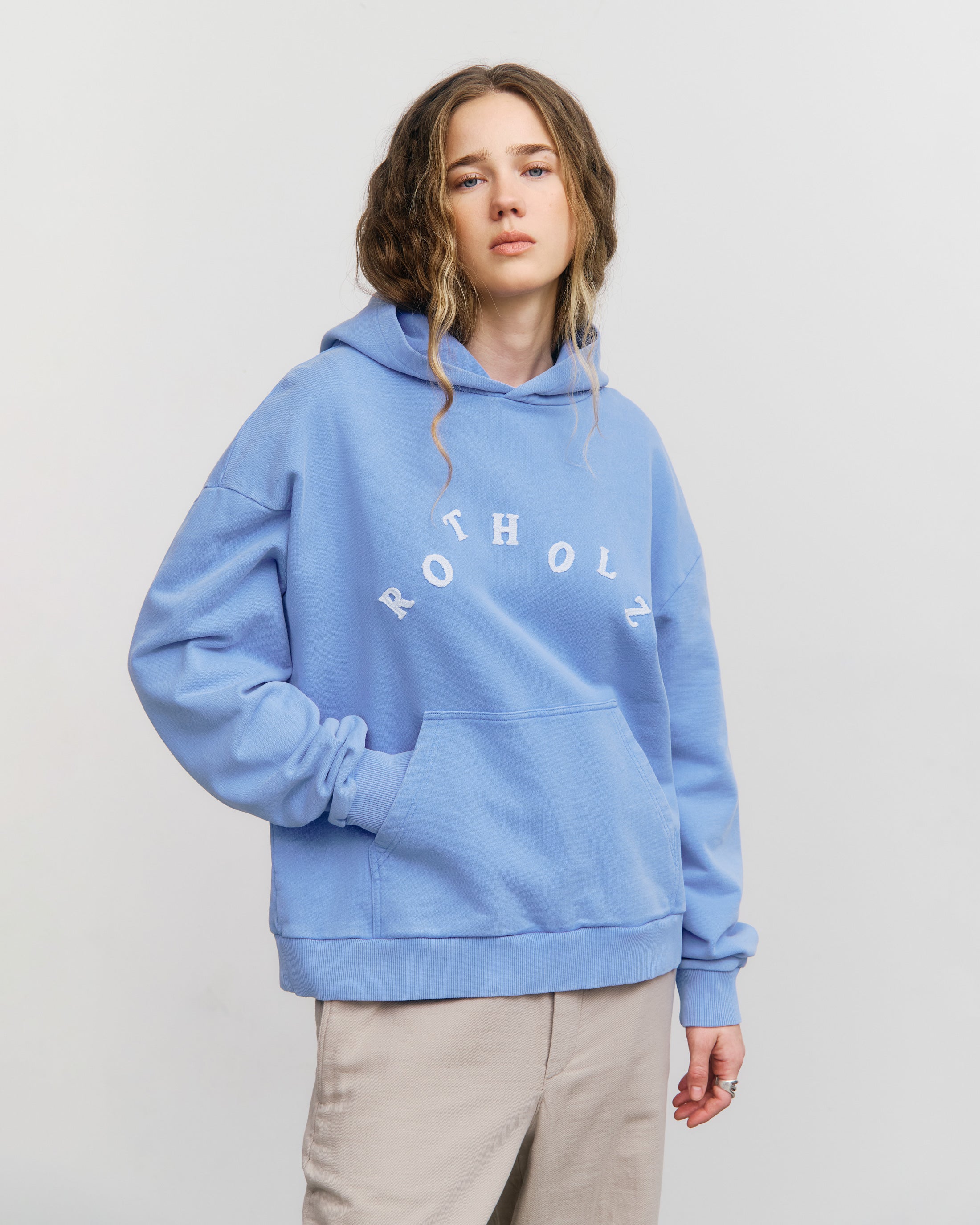 Sweat à capuche bleu ciel en coton biologique Rotholz