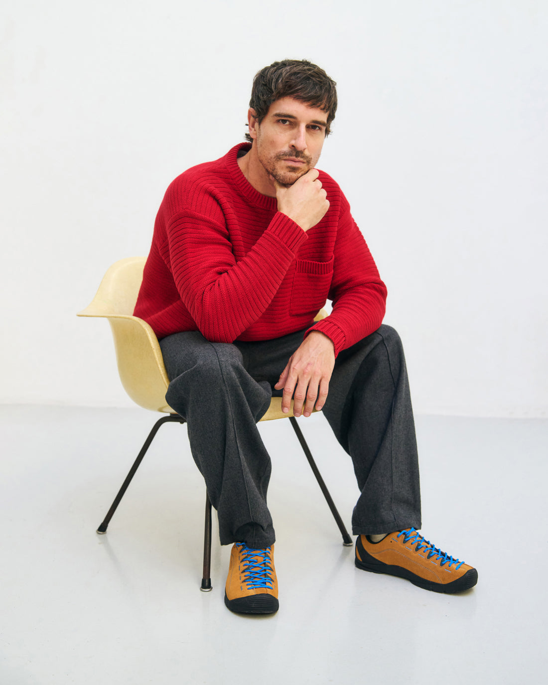 Roter Strickpullover gerippt aus 100% Bio-Baumwolle von Rotholz