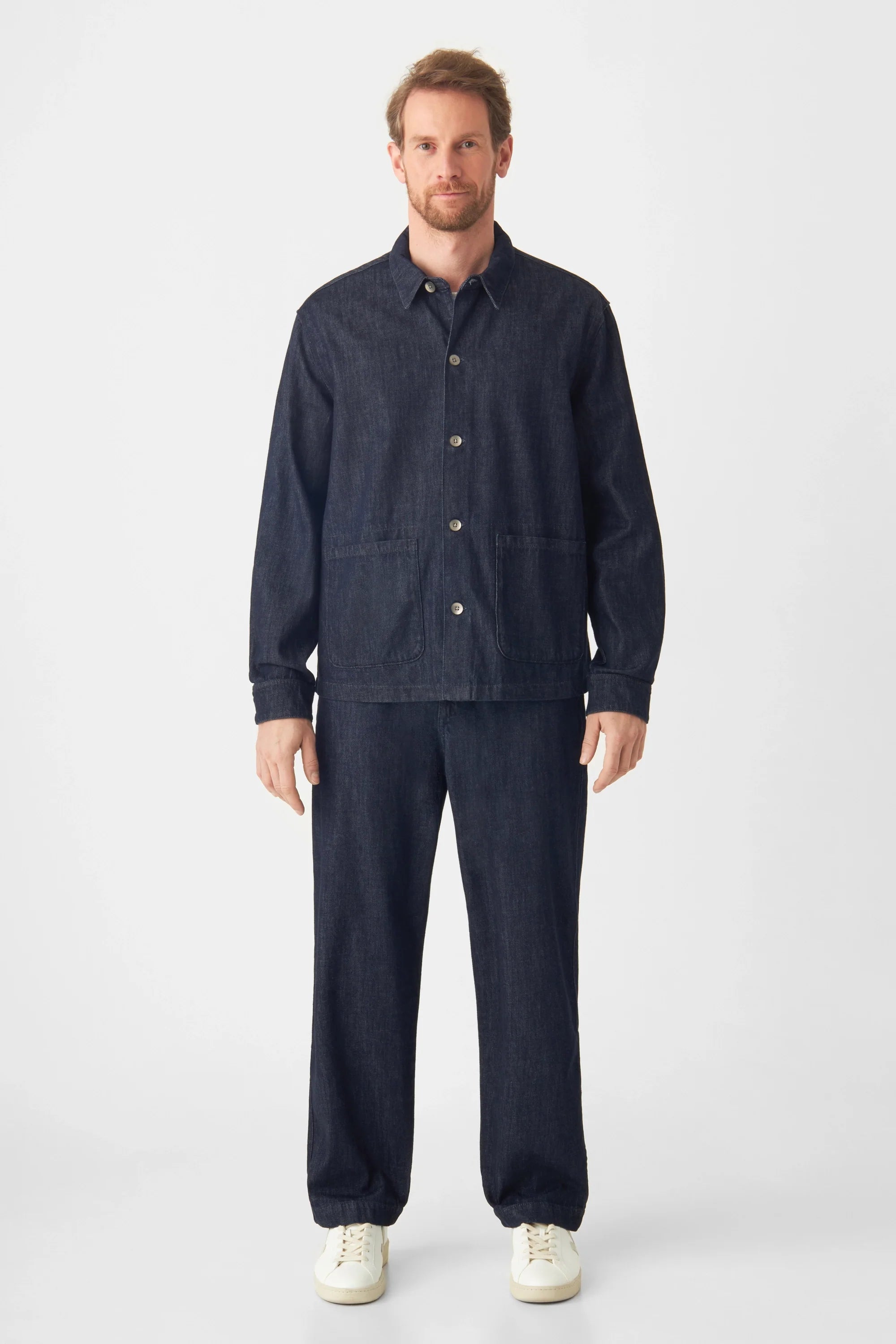 Dark blue SORRY shirt made of organic cotton by Dawn Denim
