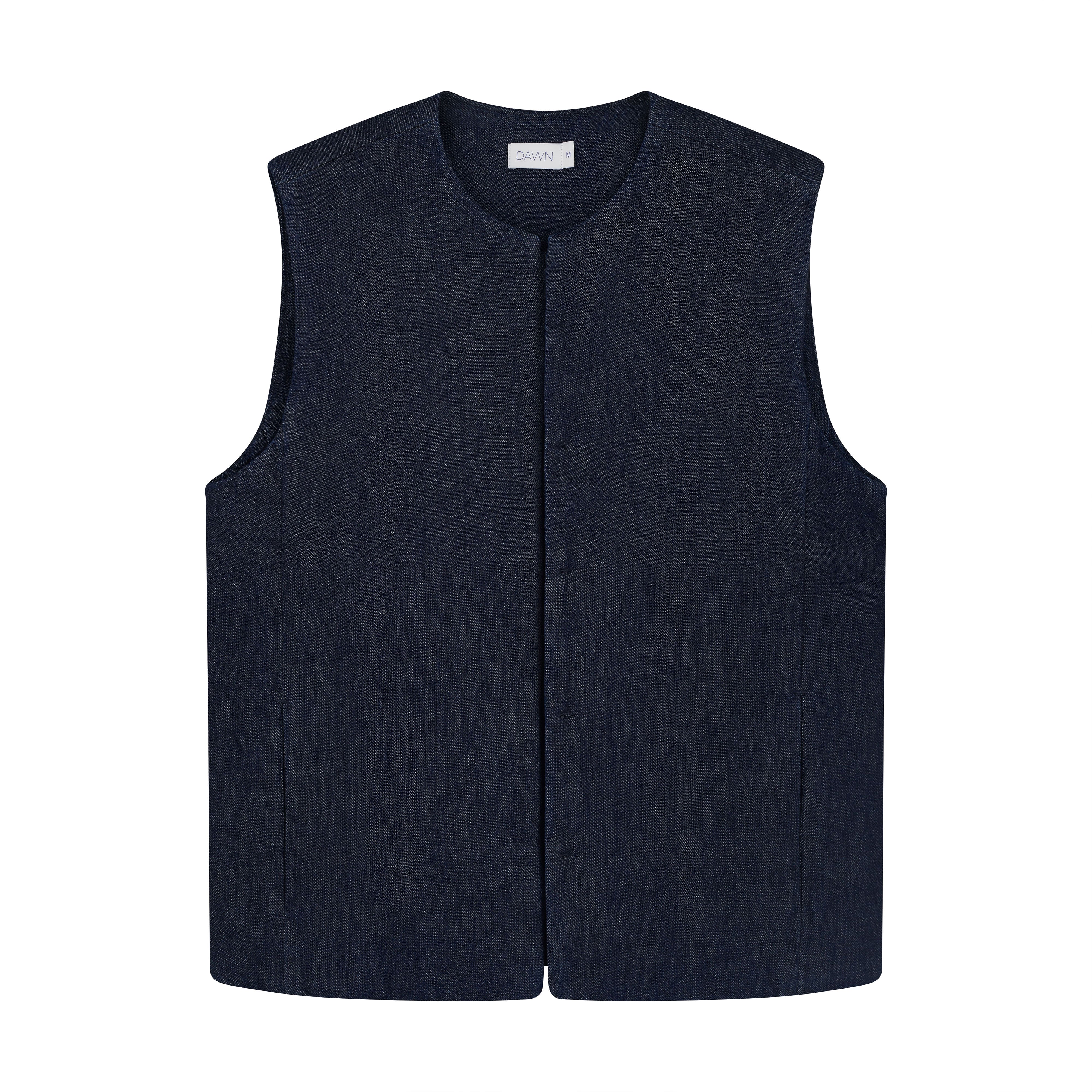 Dark blue denim vest KASHEW made of organic cotton by Dawn Denim