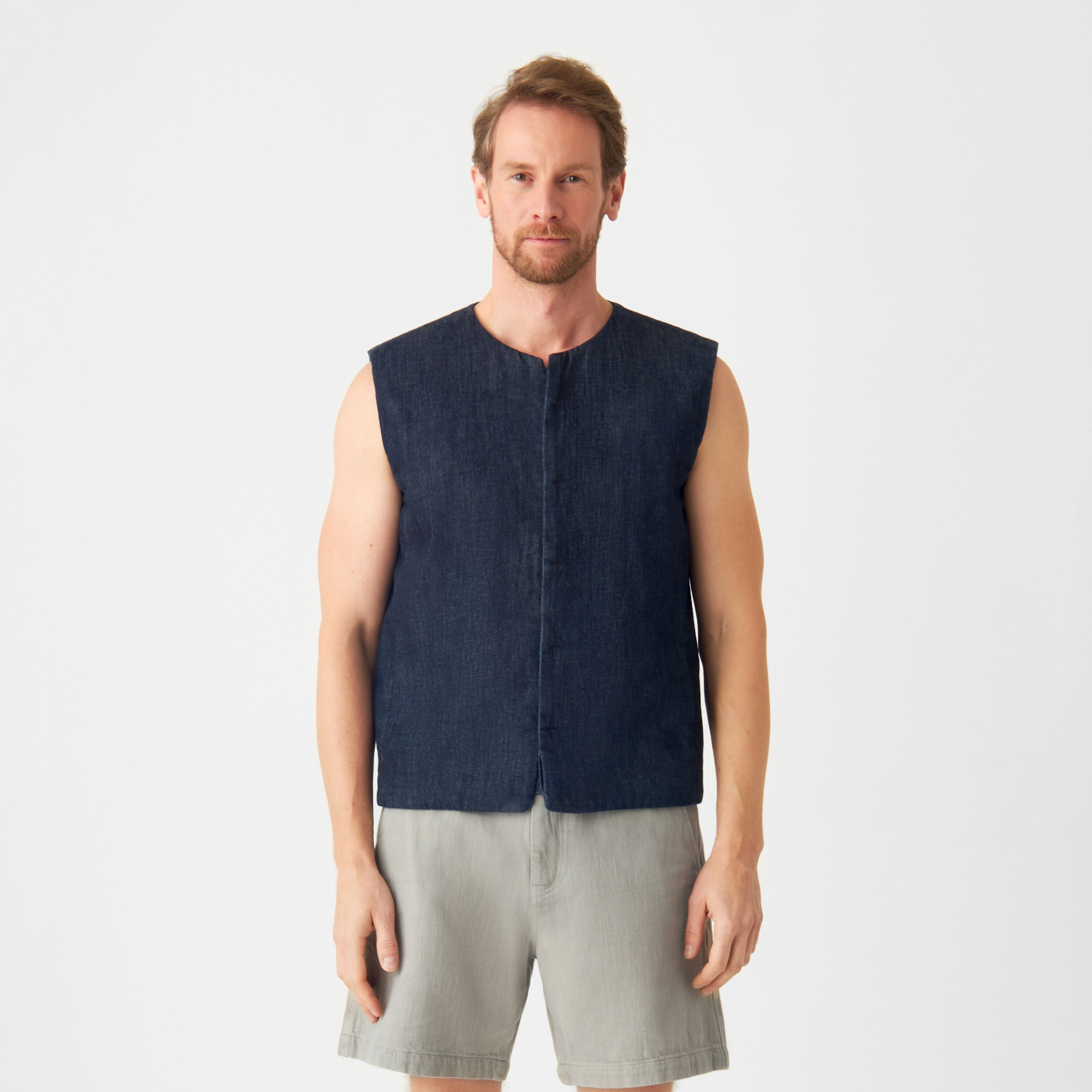 Dark blue denim vest KASHEW made of organic cotton by Dawn Denim