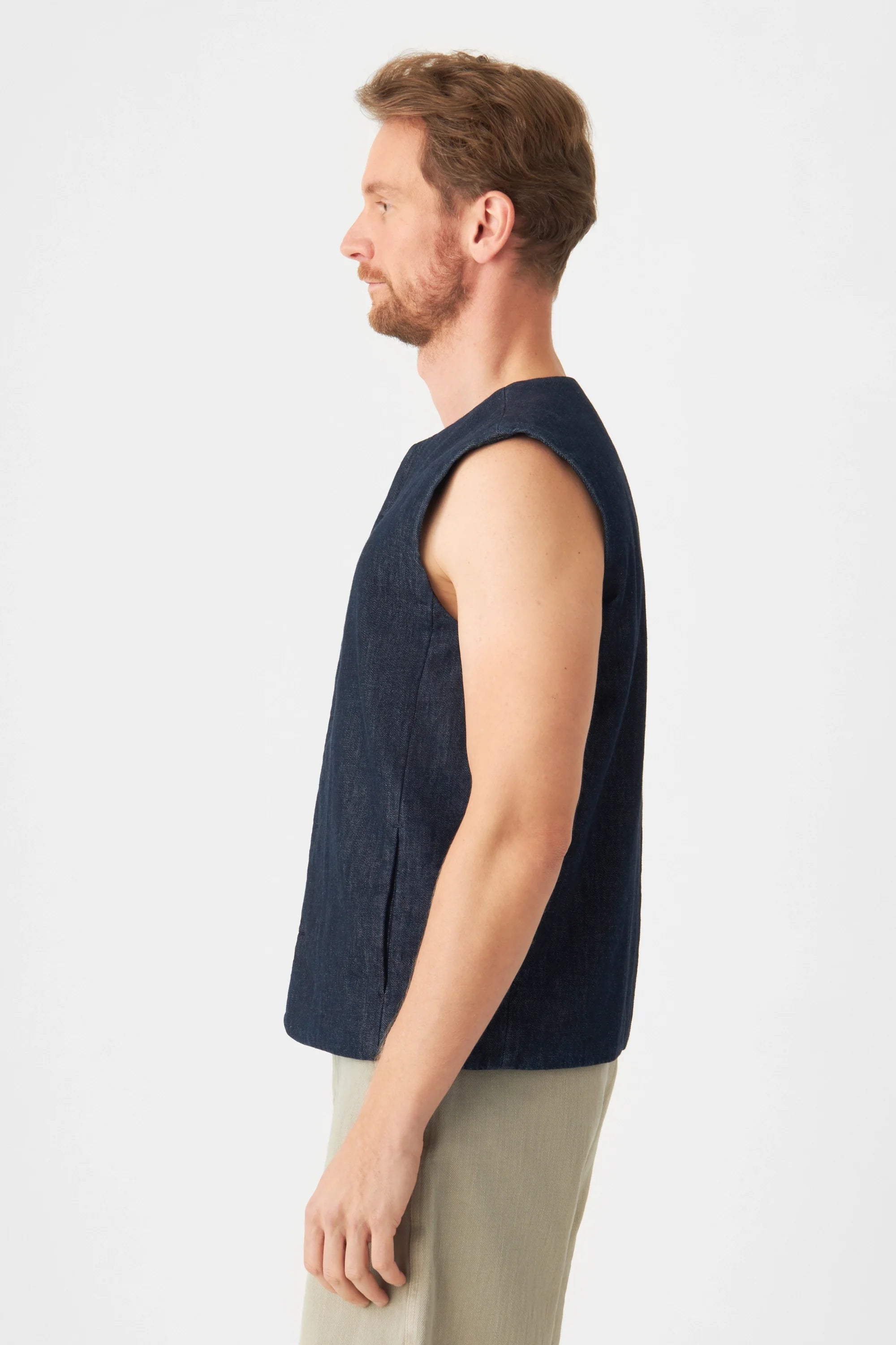 Dark blue denim vest KASHEW made of organic cotton by Dawn Denim