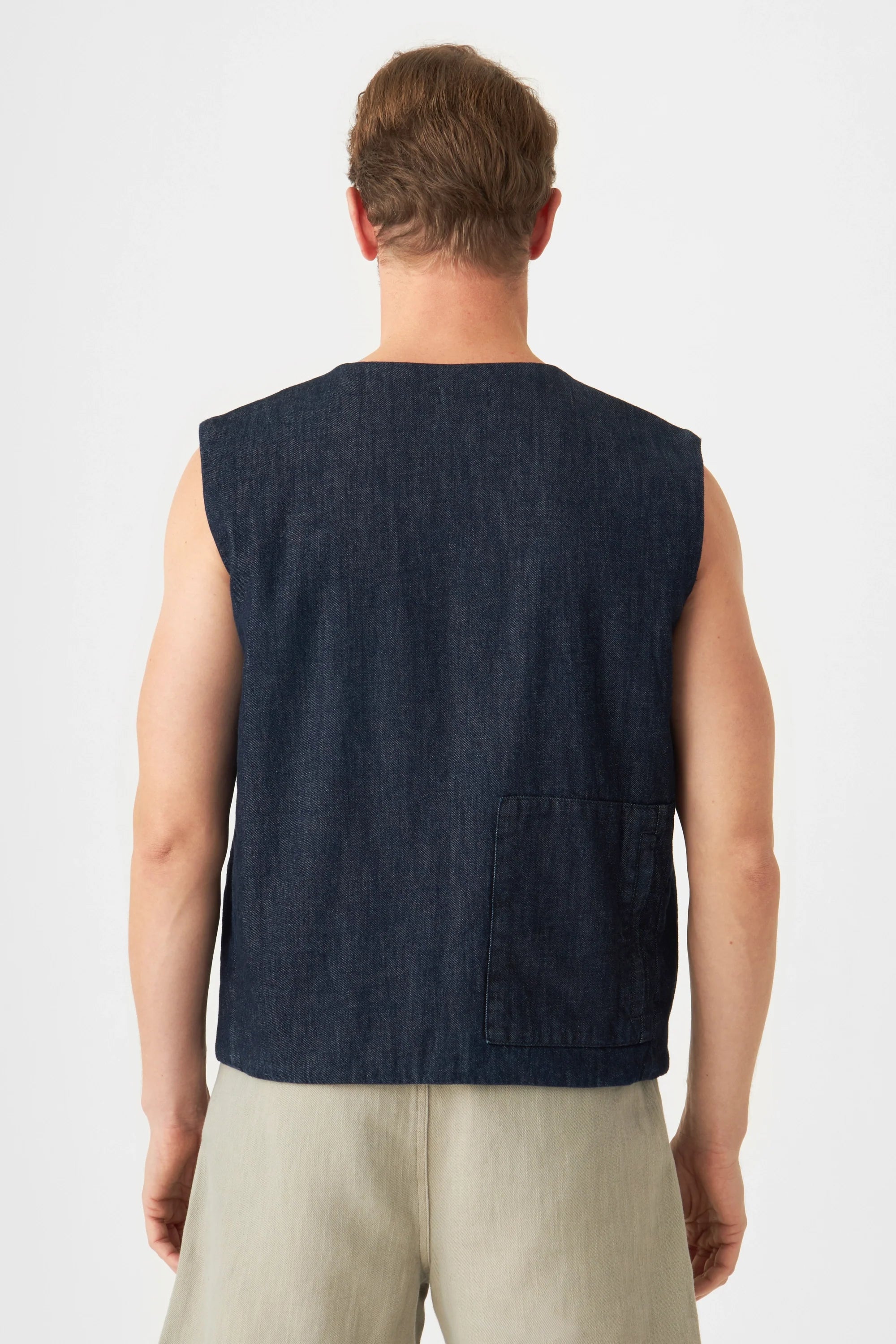 Dark blue denim vest KASHEW made of organic cotton by Dawn Denim