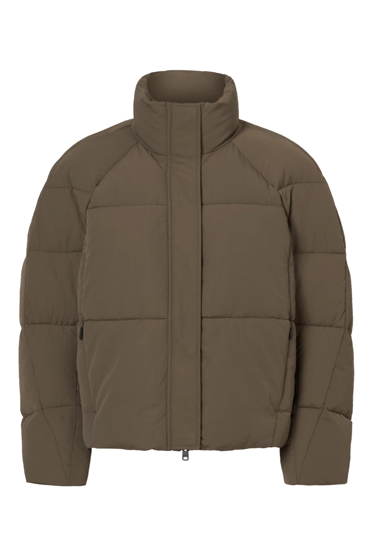 Kurze Puffer-Daunenjacke aus 100% recyletem Polyamid von ECOALF in dark olive