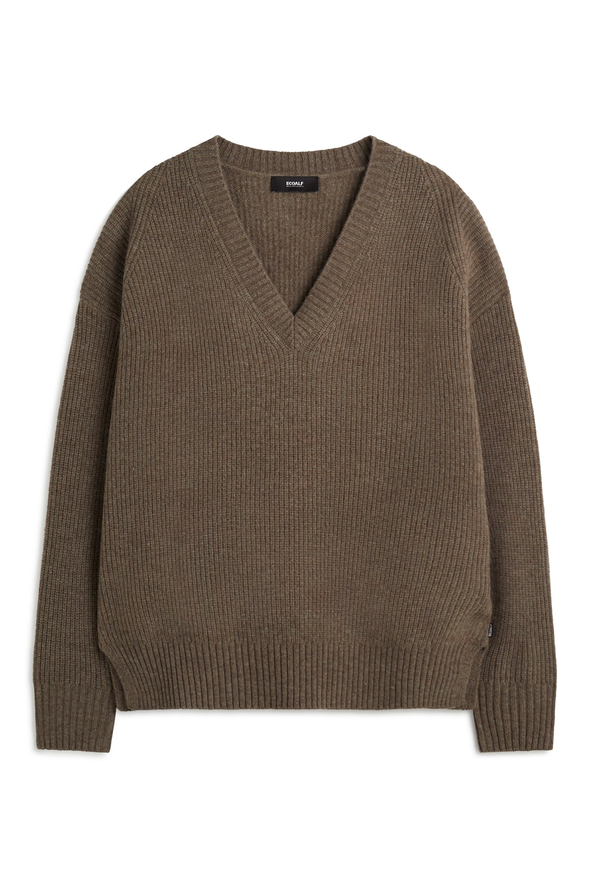 Elegant knitted sweater made of 100% recycled cotton by ECOALF in dark brown